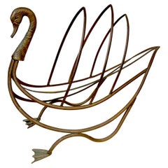Maison Jansen Style Patinated Bronze Swan Magazine or Display Rack, C. 1960s