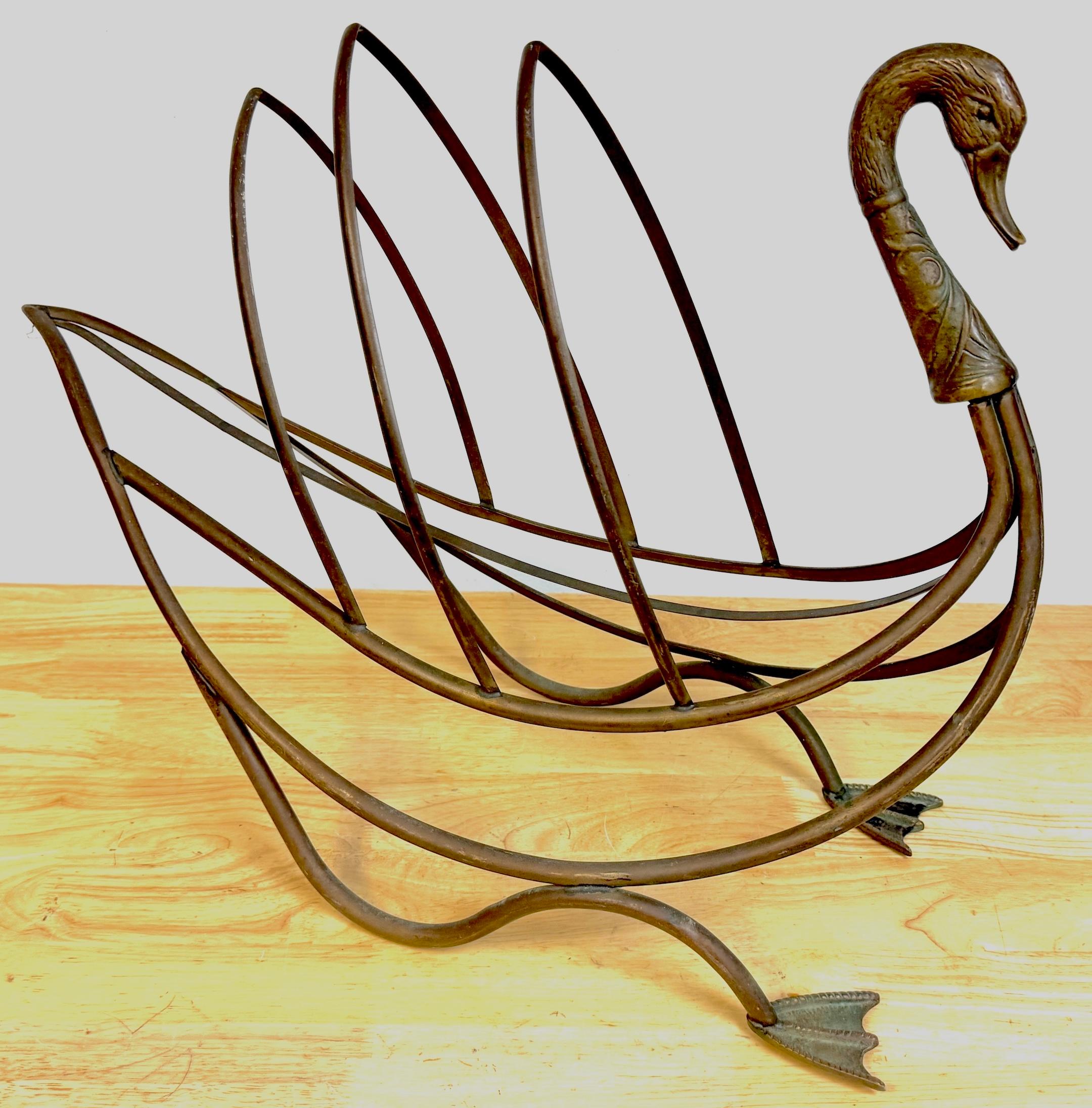 Modern Maison Jansen Style Patinated Bronze Swan Magazine or Display Rack, C. 1960s For Sale
