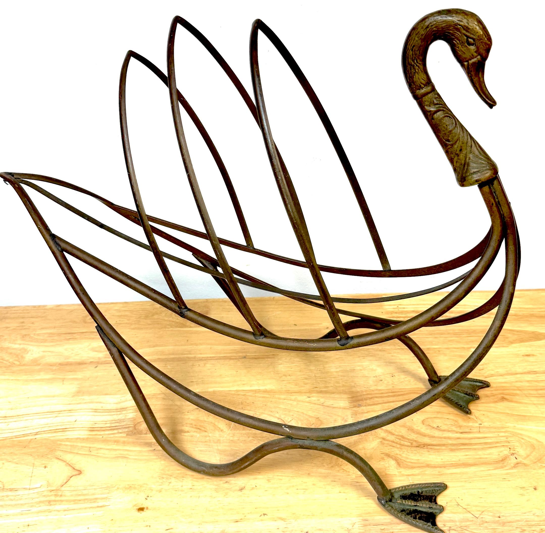 Maison Jansen Style Patinated Bronze Swan Magazine or Display Rack, C. 1960s For Sale 1