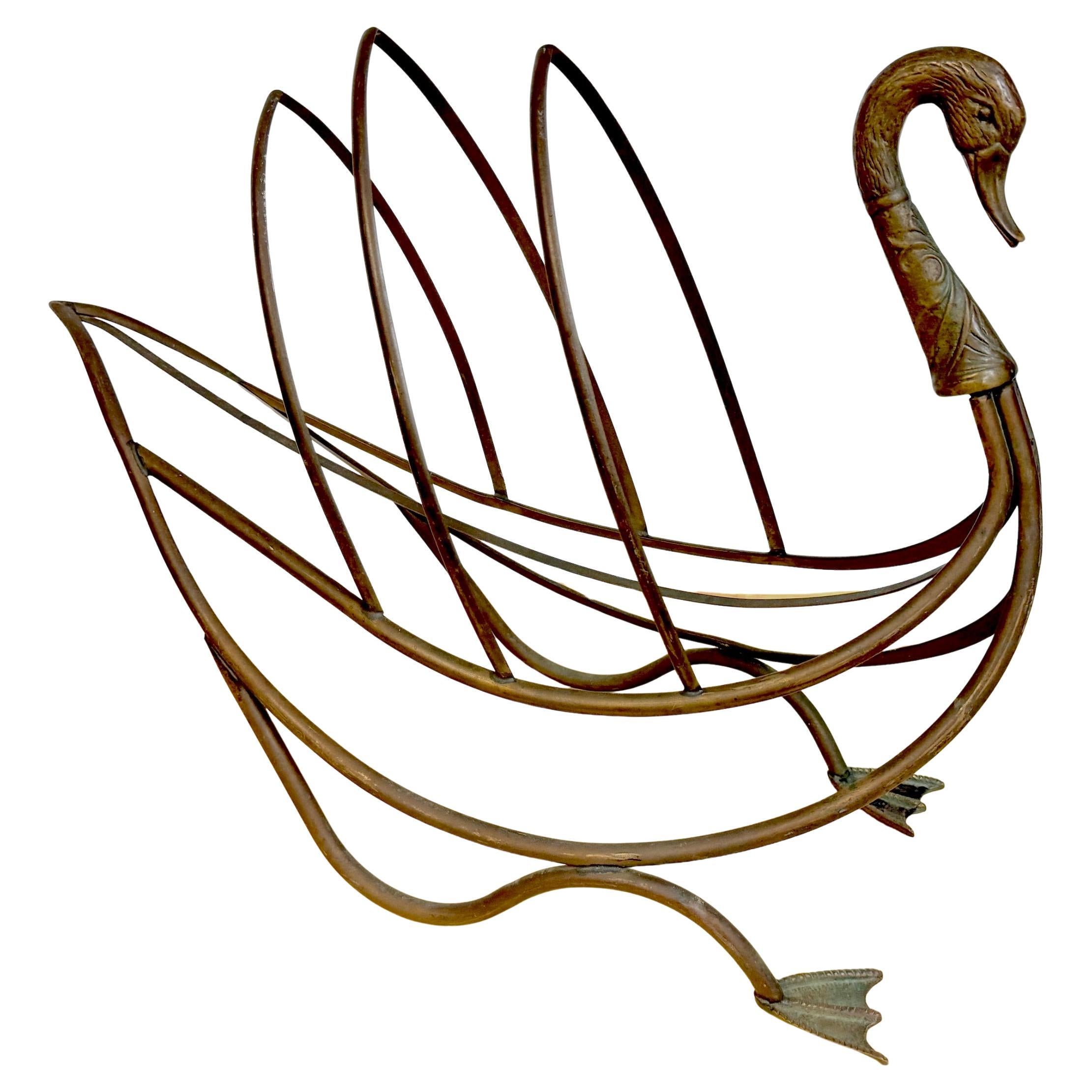 Maison Jansen Style Patinated Bronze Swan Magazine or Display Rack, C. 1960s For Sale