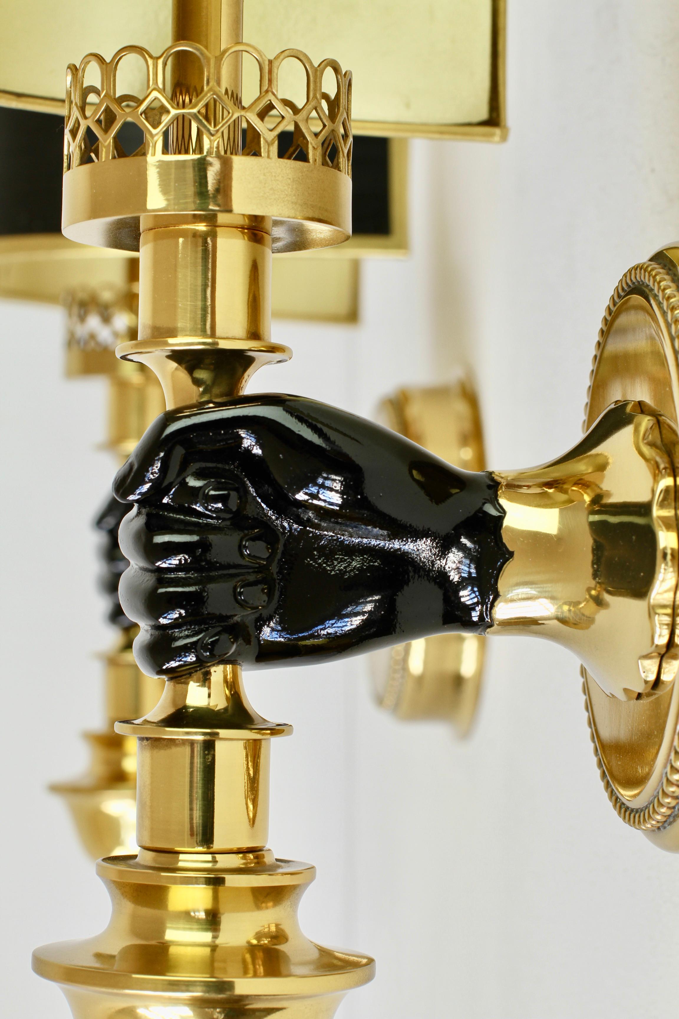 Maison Jansen Style Polished Brass Sconces by Vereinigte Werkstätten München For Sale 8