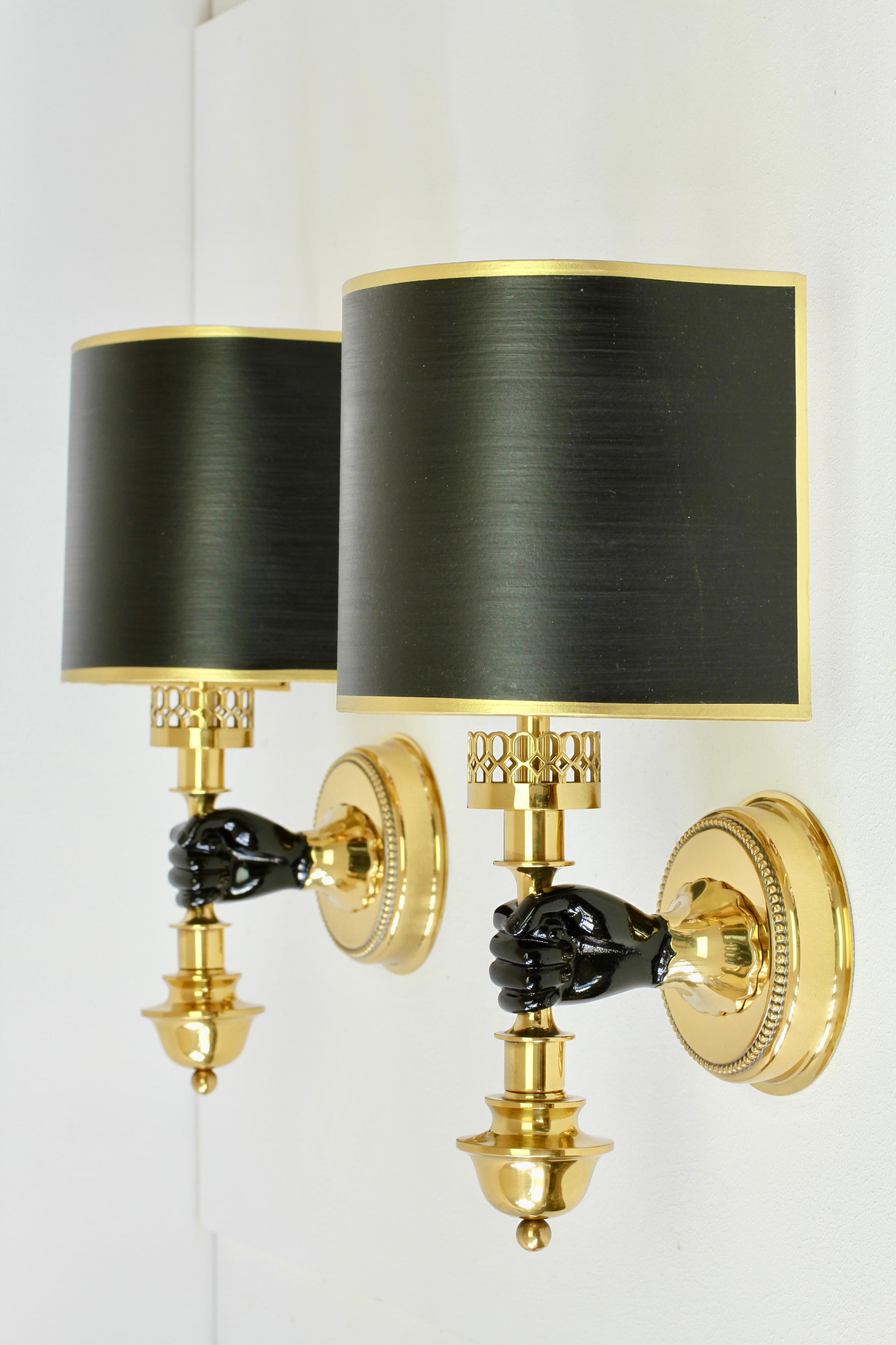 Mid-Century Modern Maison Jansen Style Polished Brass Sconces by Vereinigte Werkstätten München For Sale