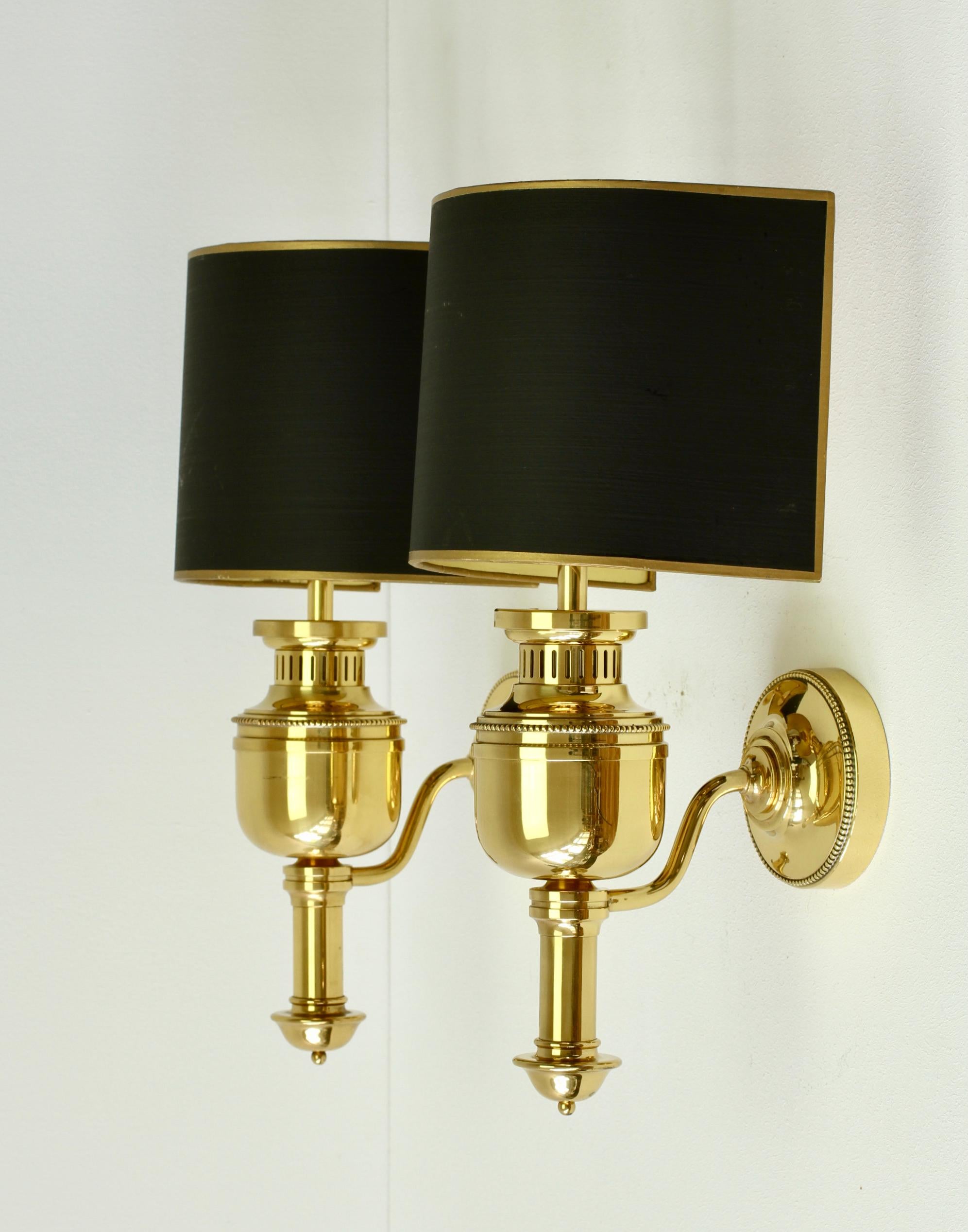 Mid-Century Modern Maison Jansen Style Polished Brass Sconces by Vereinigte Werkstätten München For Sale