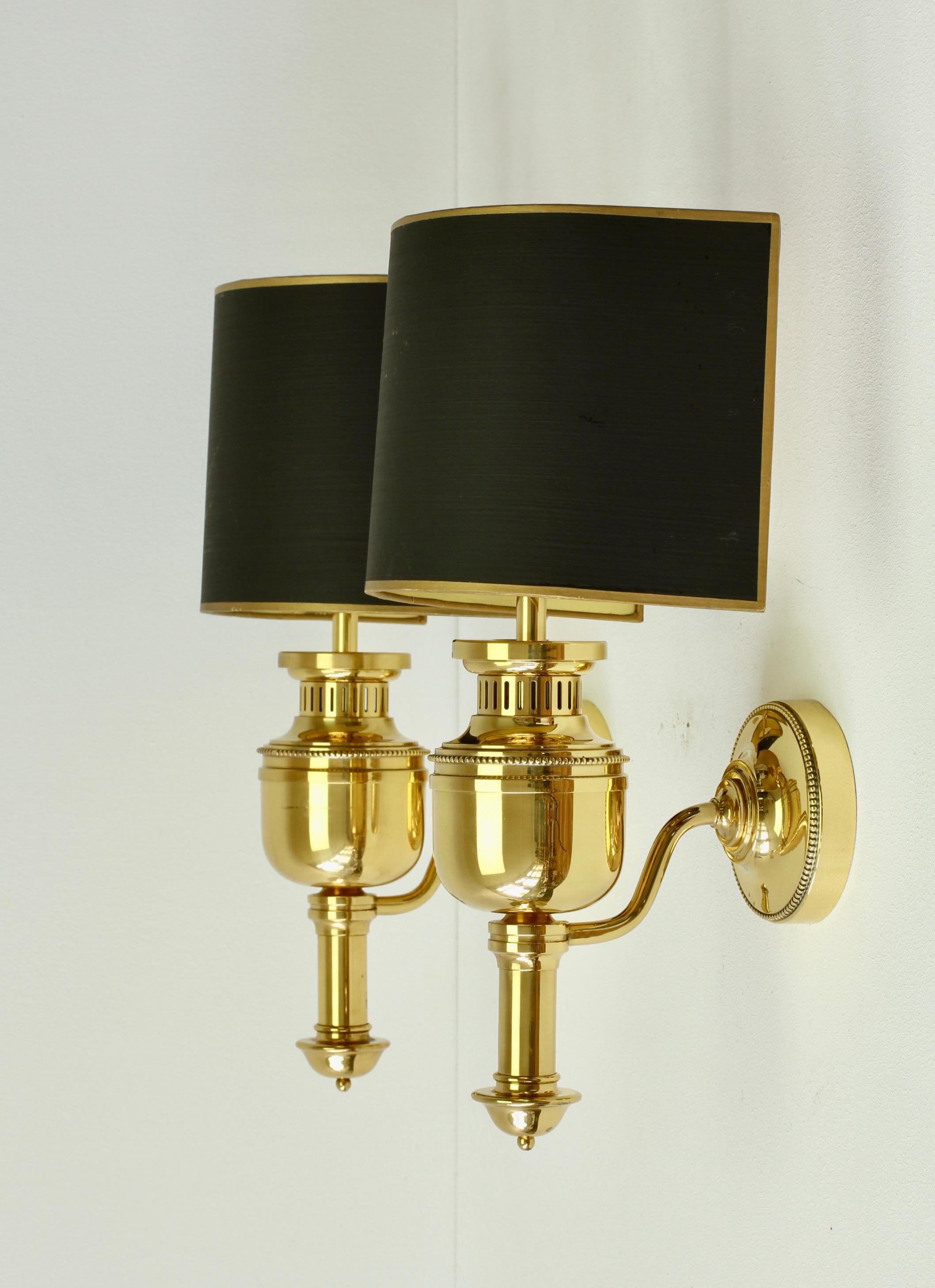 German Maison Jansen Style Polished Brass Sconces by Vereinigte Werkstätten München For Sale