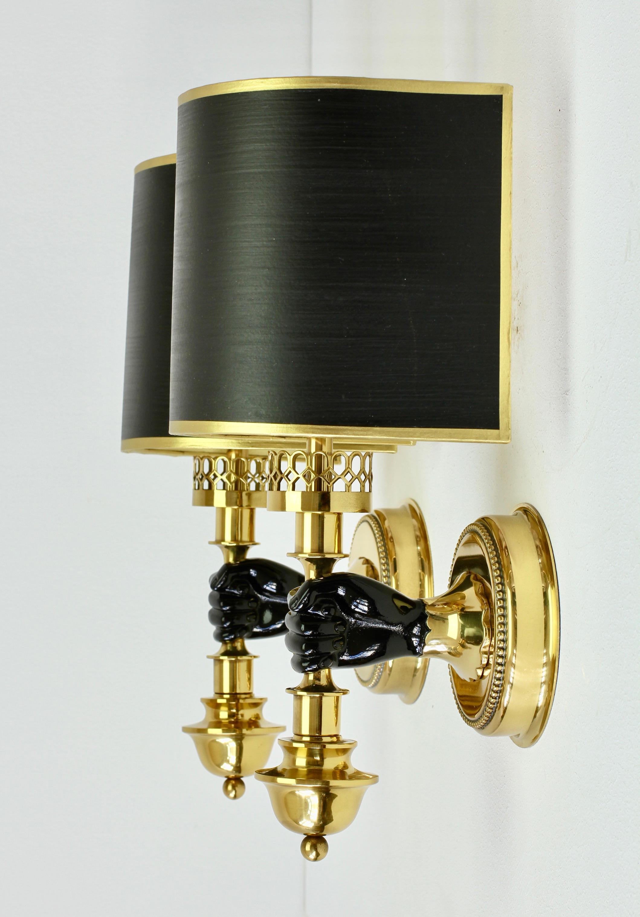 20th Century Maison Jansen Style Polished Brass Sconces by Vereinigte Werkstätten München For Sale