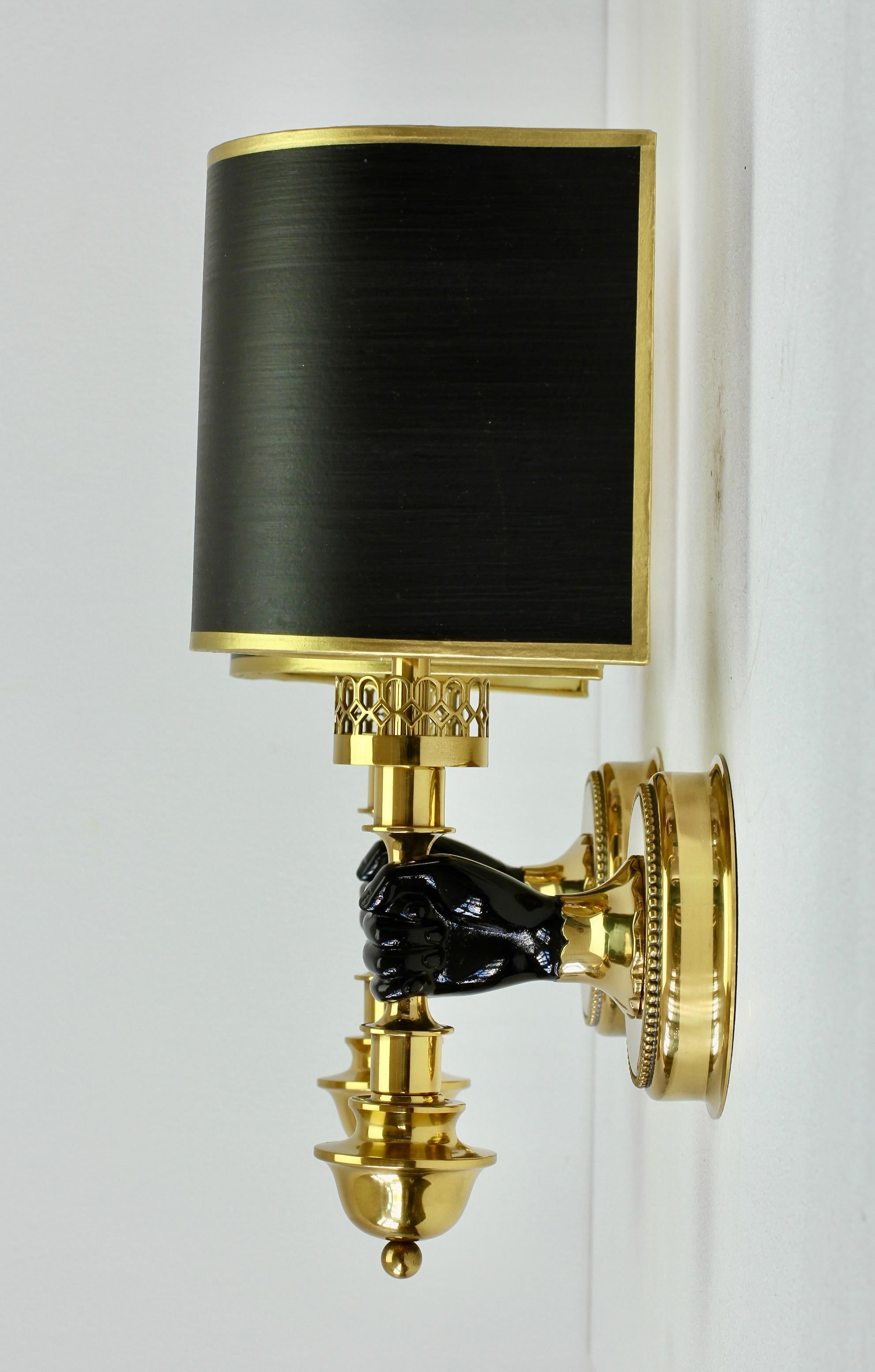 20th Century Maison Jansen Style Polished Brass Sconces by Vereinigte Werkstätten München For Sale