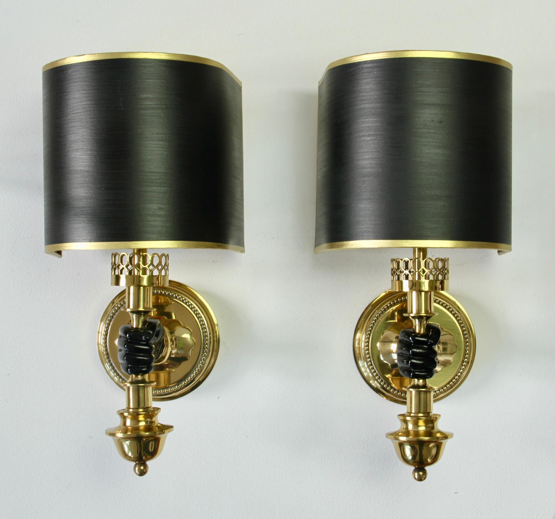 Maison Jansen Style Polished Brass Sconces by Vereinigte Werkstätten München For Sale 1