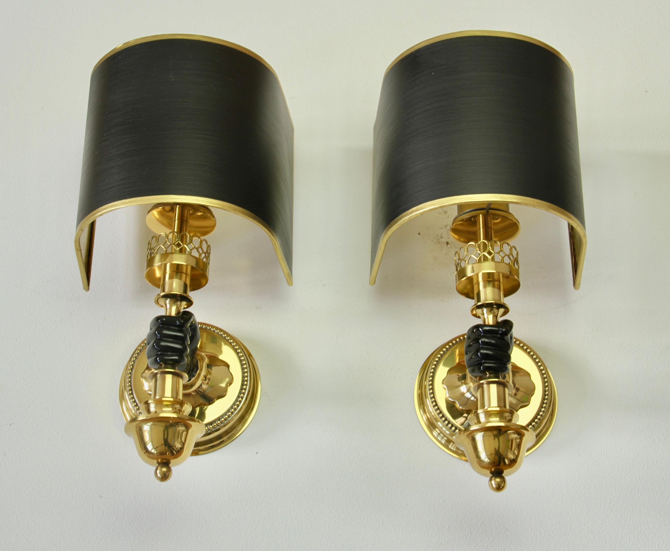 Maison Jansen Style Polished Brass Sconces by Vereinigte Werkstätten München For Sale 2