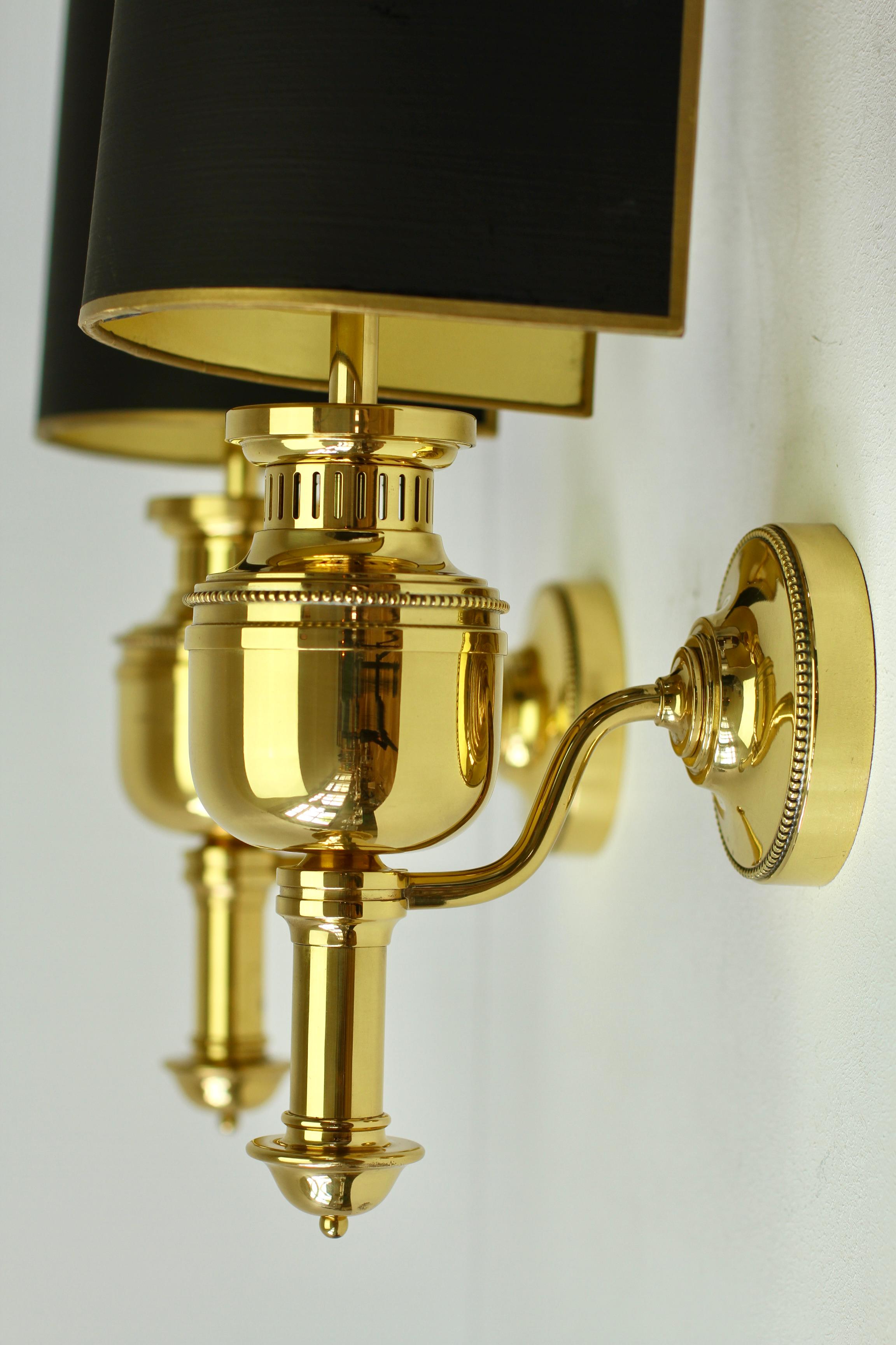 Maison Jansen Style Polished Brass Sconces by Vereinigte Werkstätten München For Sale 1
