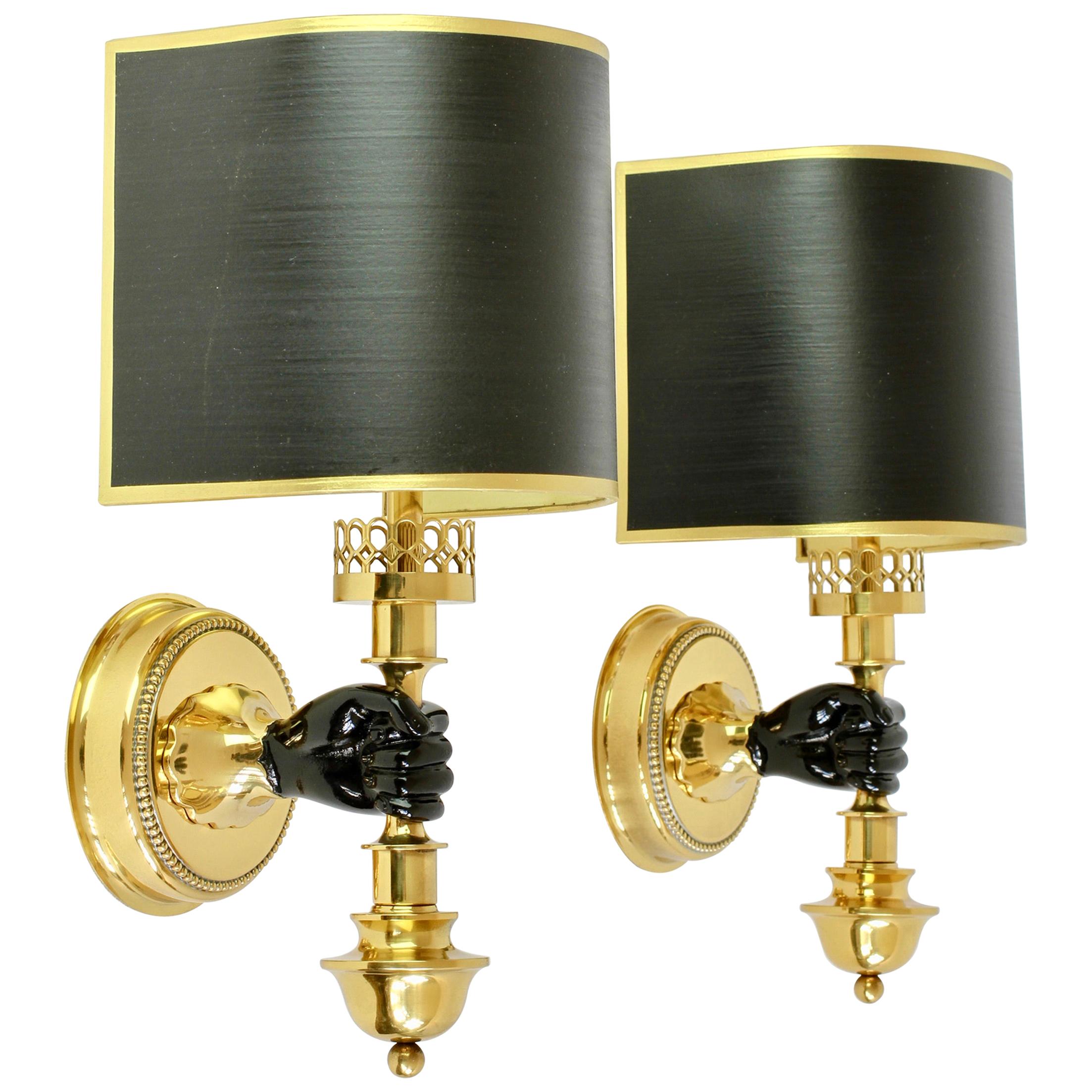 Maison Jansen Style Polished Brass Sconces by Vereinigte Werkstätten München