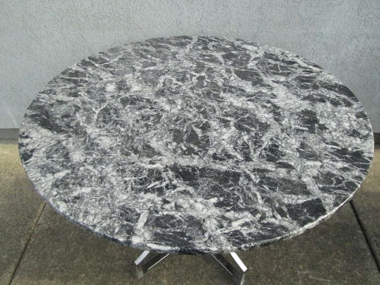 French Maison Jansen Style Polished Steel and Marble-Top Center Table