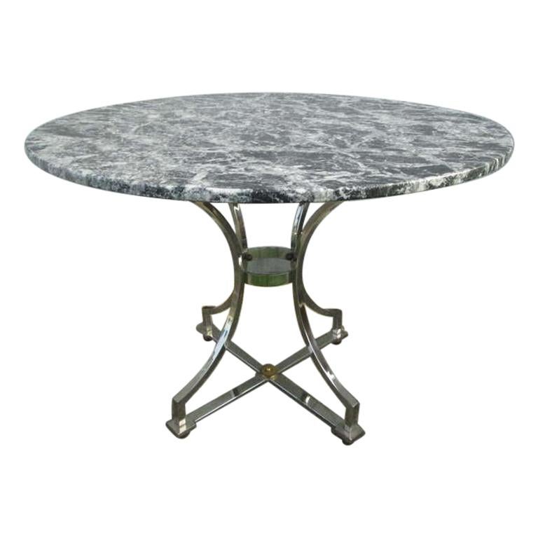 Maison Jansen Style Polished Steel and Marble-Top Center Table