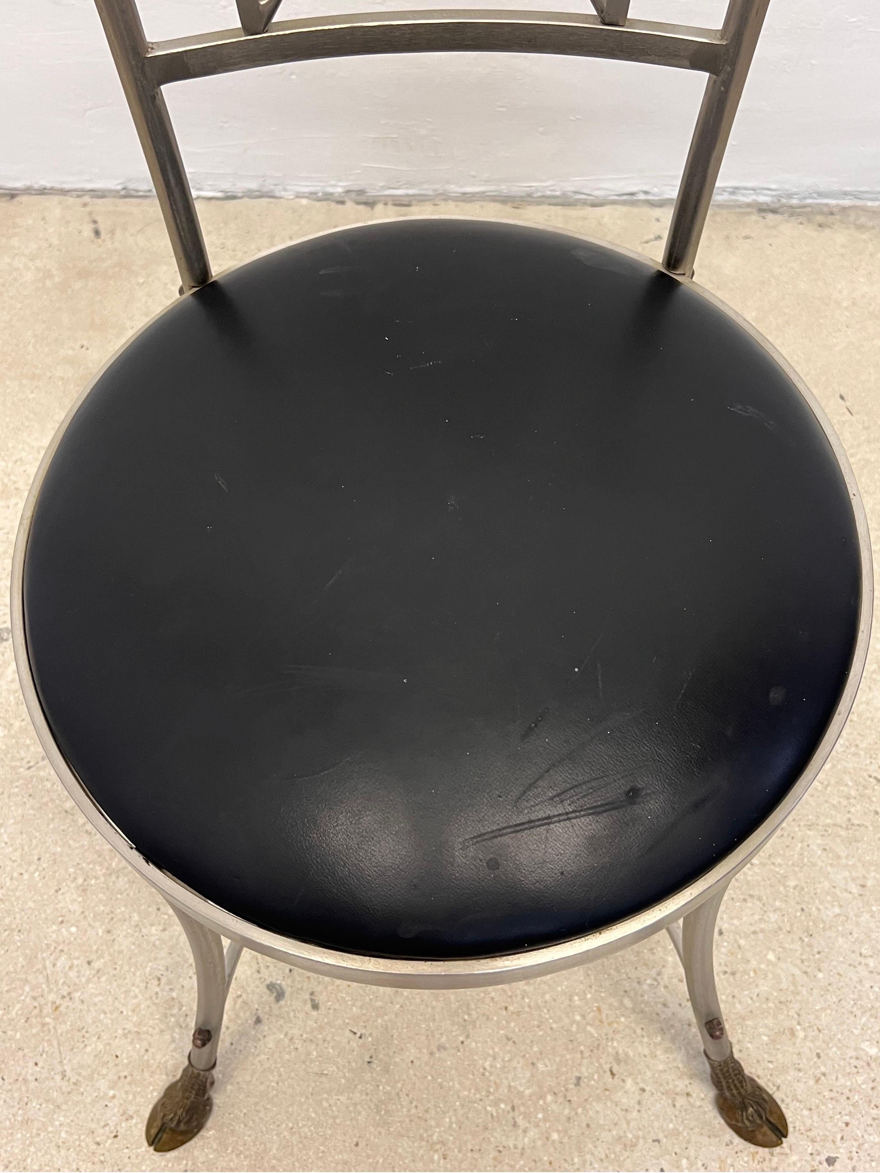 Maison Jansen Style Rams Head and Steel Chair with Leather Seat 4