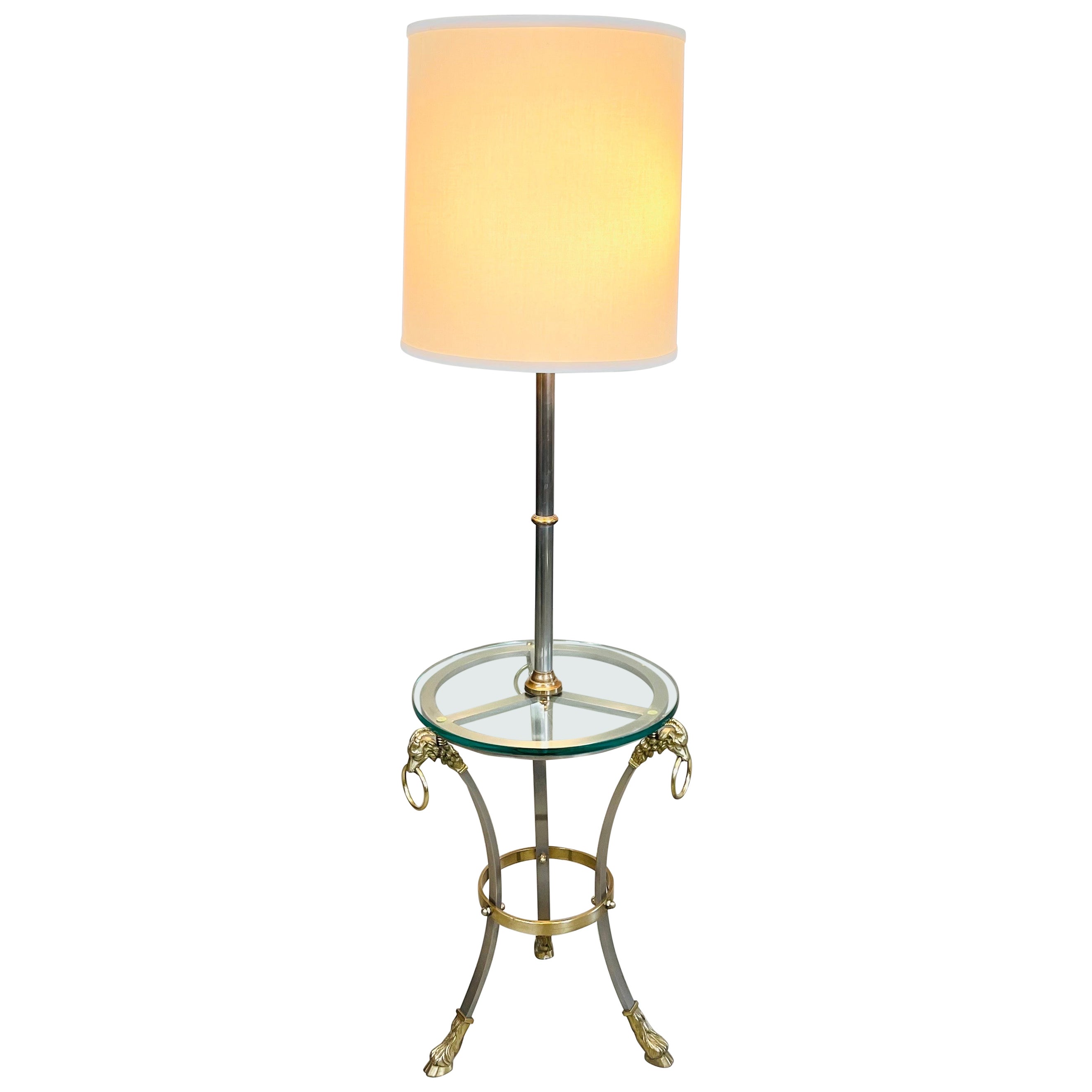 Maison Jansen Style Rams Head Brass & Brushed Nickel Floor Lamp