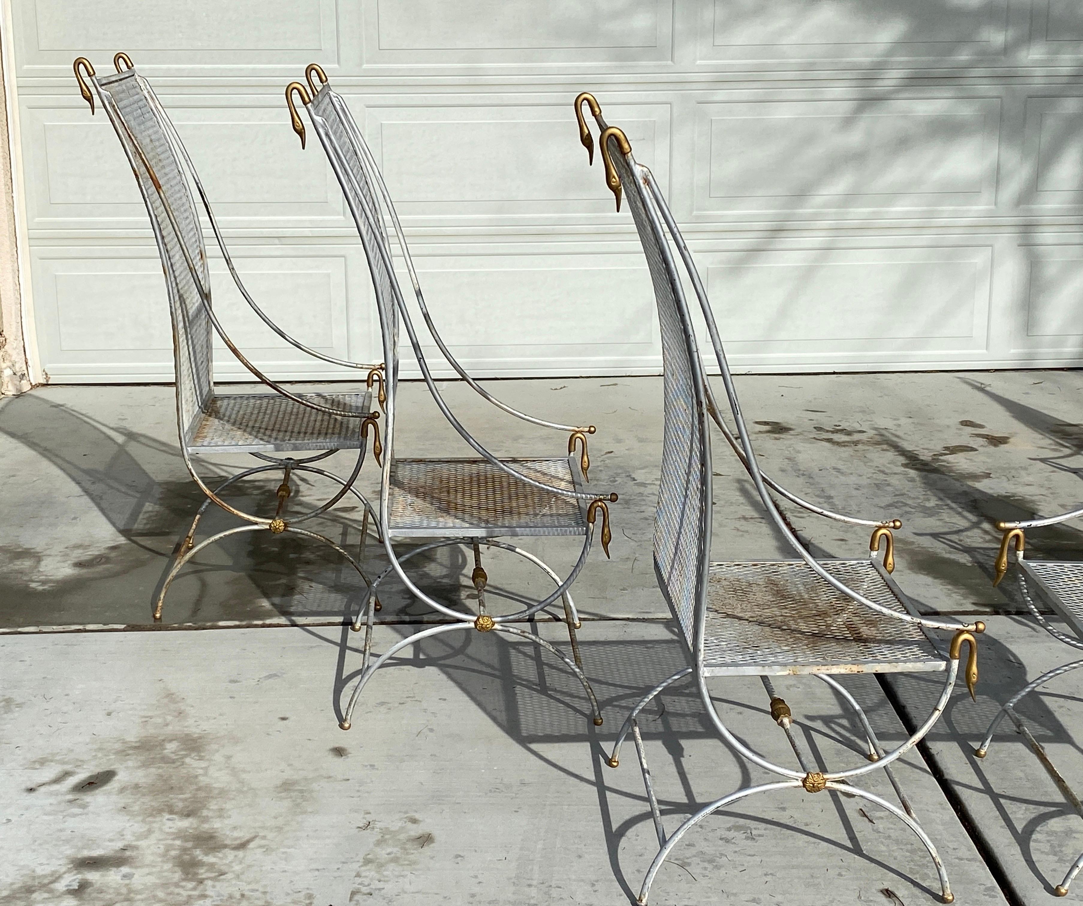Maison Jansen Style Rare French Midcentury Patio Swan Chairs Set of 6 For Sale 6