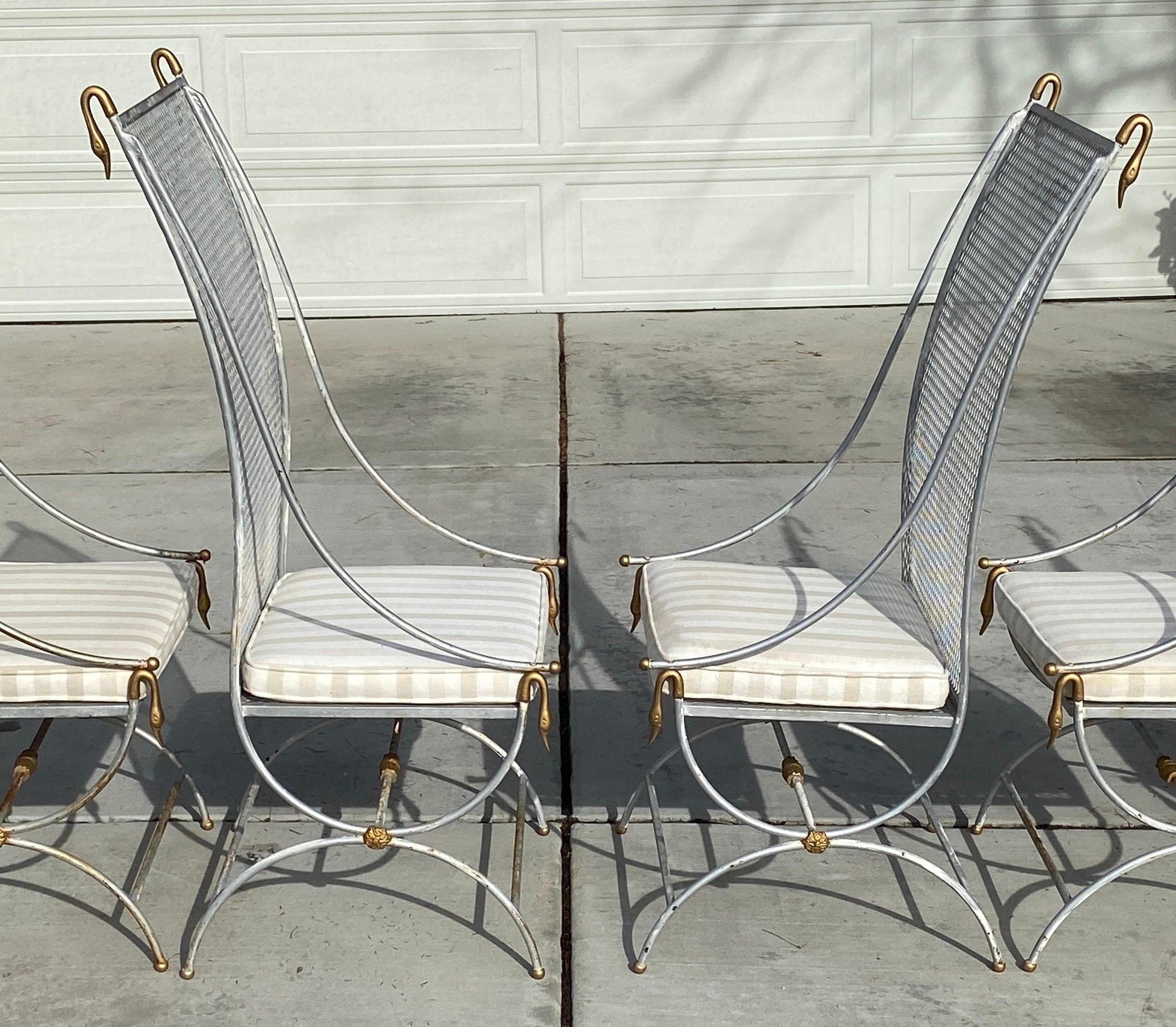 Maison Jansen Style Rare French Midcentury Patio Swan Chairs Set of 6 For Sale 10