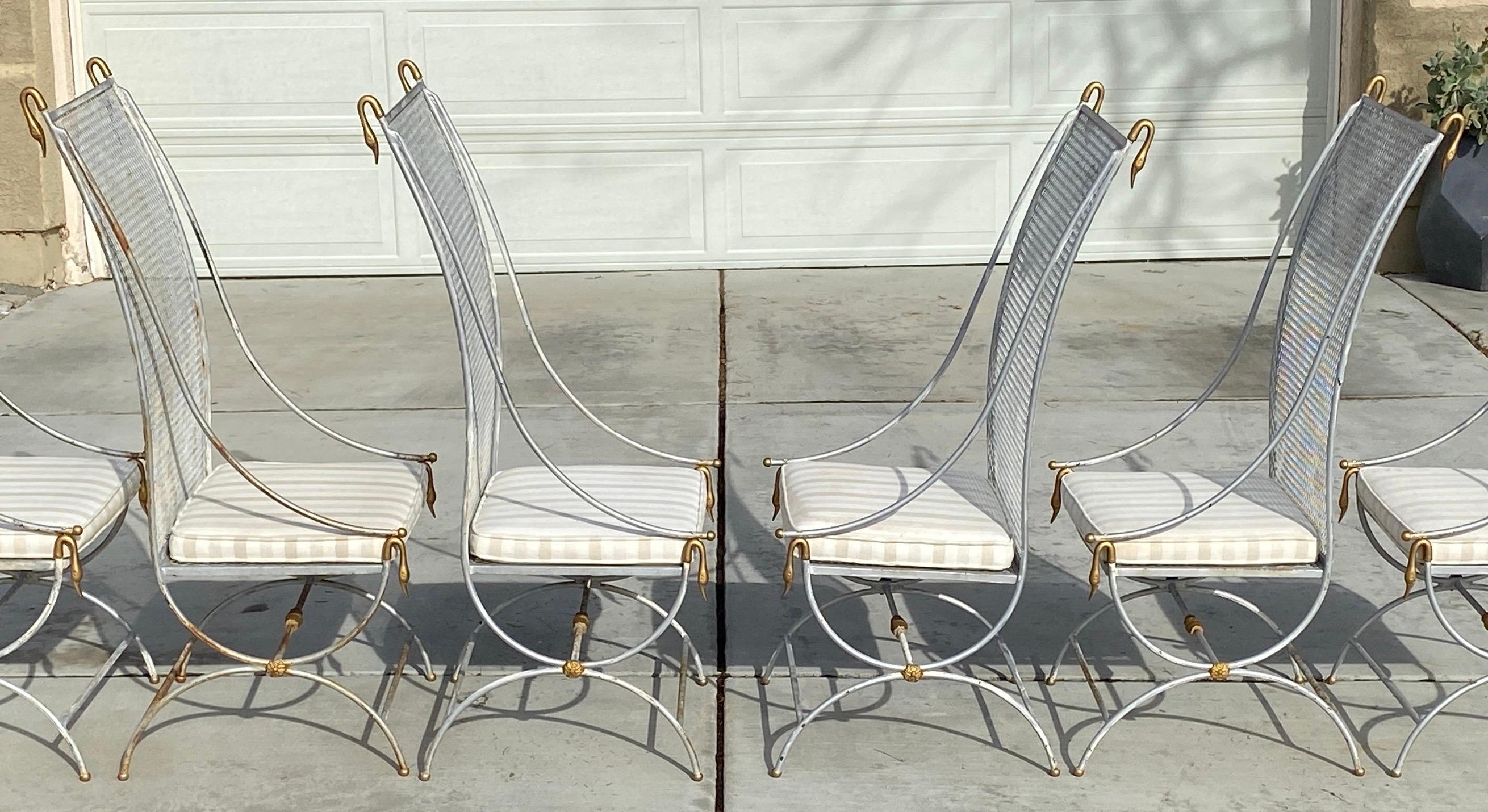 Maison Jansen Style Rare French Midcentury Patio Swan Chairs Set of 6 For Sale 12