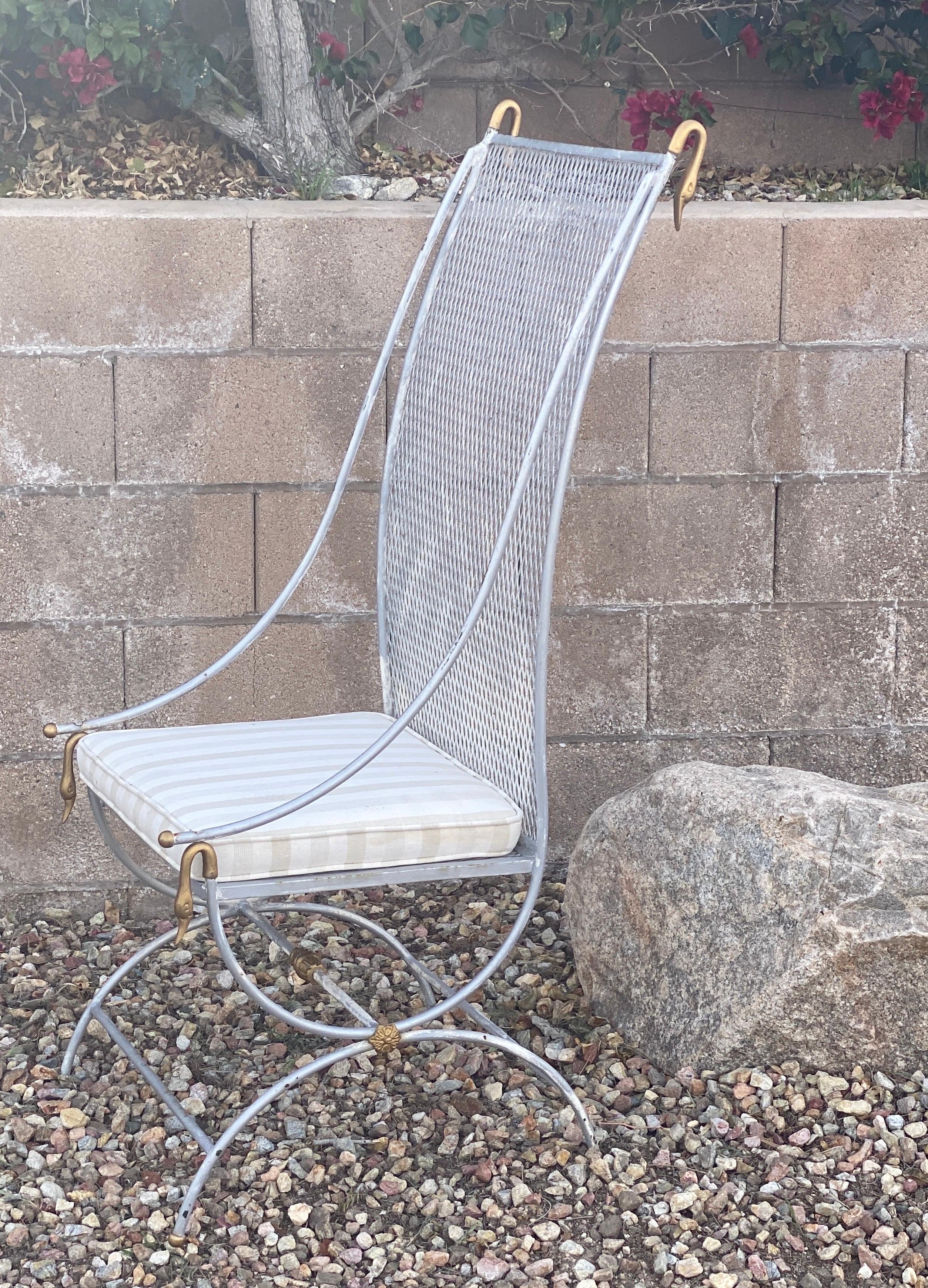 Maison Jansen Style Rare French Midcentury Patio Swan Chairs Set of 6 In Good Condition For Sale In Palm Springs, CA