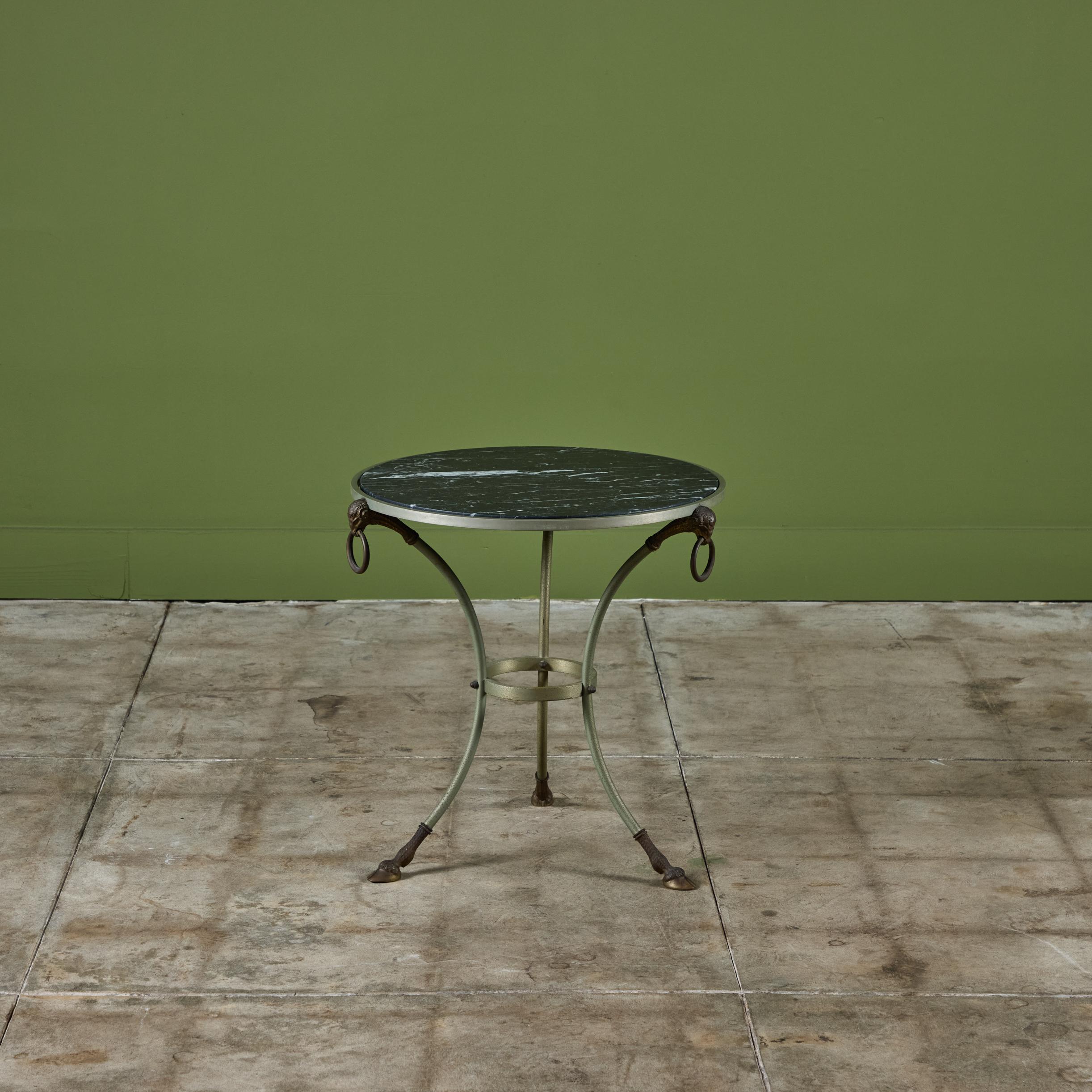 Mid-Century Modern Maison Jansen Style Round Marble Top Side Table