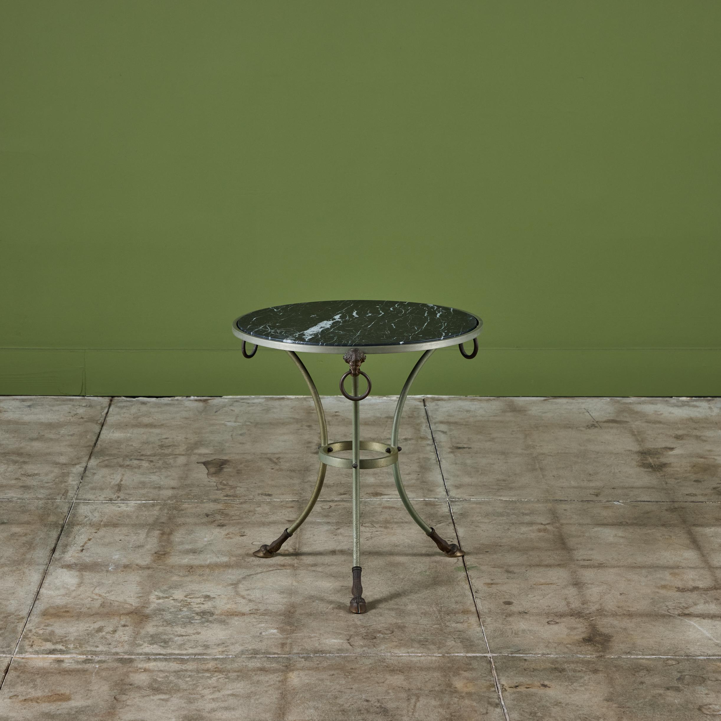 Maison Jansen Style Round Marble Top Side Table In Excellent Condition In Los Angeles, CA