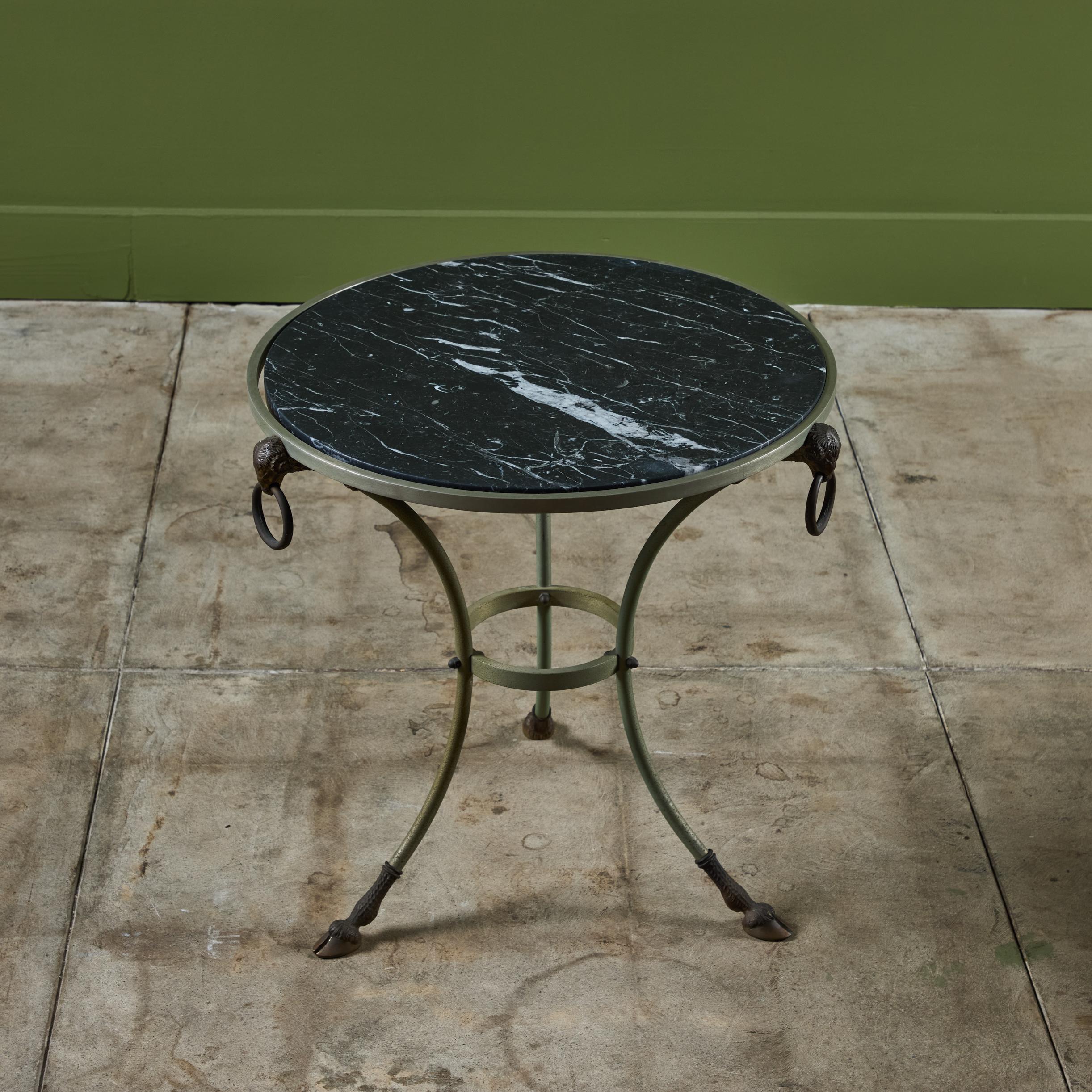 Brass Maison Jansen Style Round Marble Top Side Table