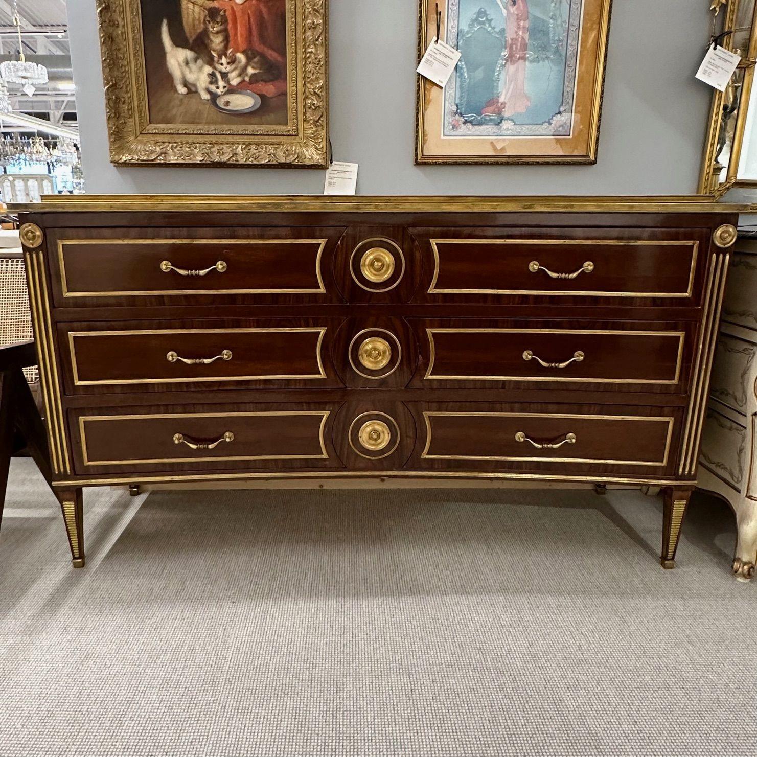 Maison Jansen Style, Russian Neoclassical, Large Commodes, Mahogany, Bronze

Large Russian Neoclassical Style Commodes or Chests, Dressers. These have to be seen to be believed. One of a kind pair of deep inverted curved front commodes in the