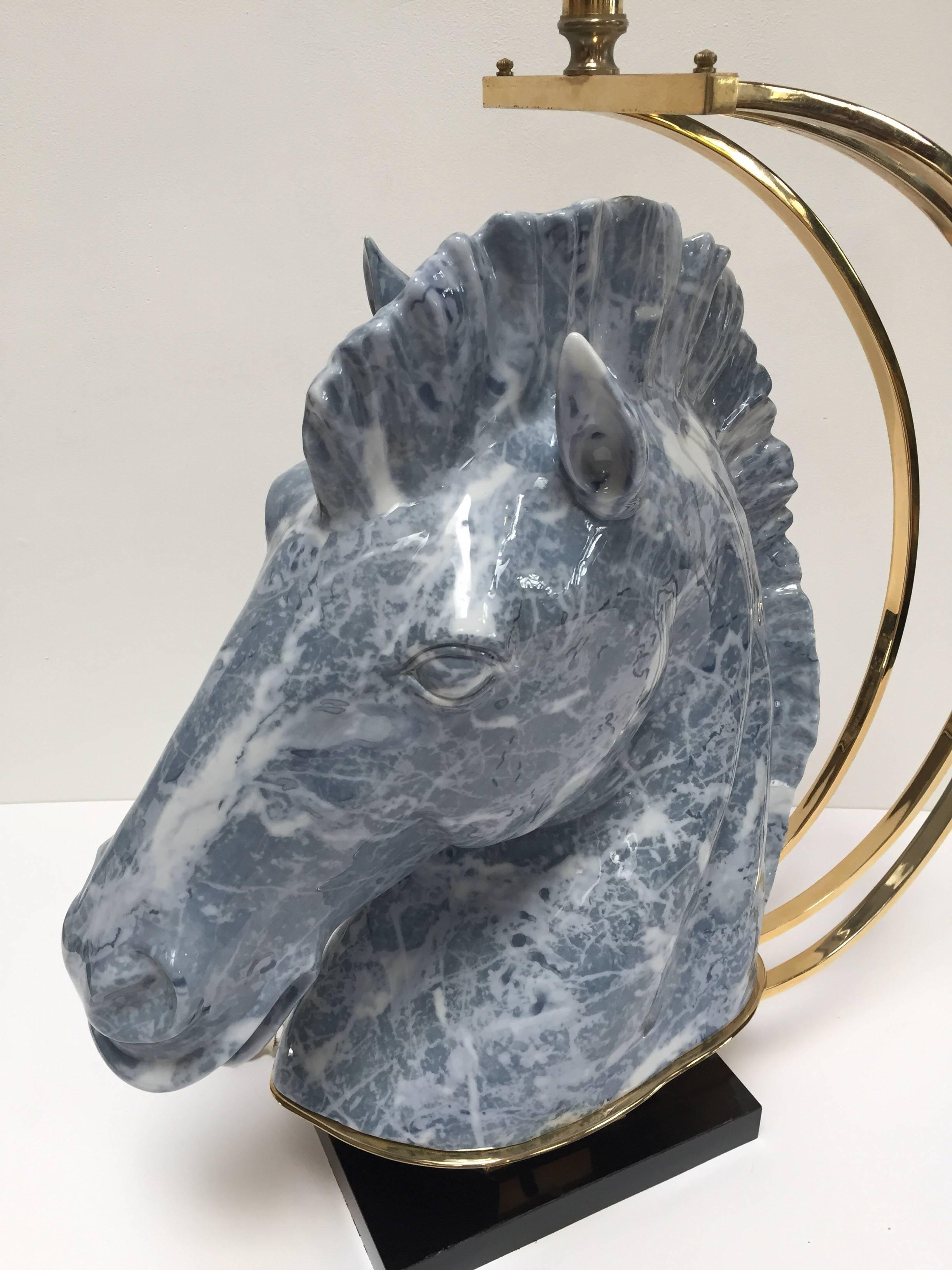Art Deco Italian Design Horse Bust Large Sculptural Table Lamp with Brass Accent 1980s For Sale