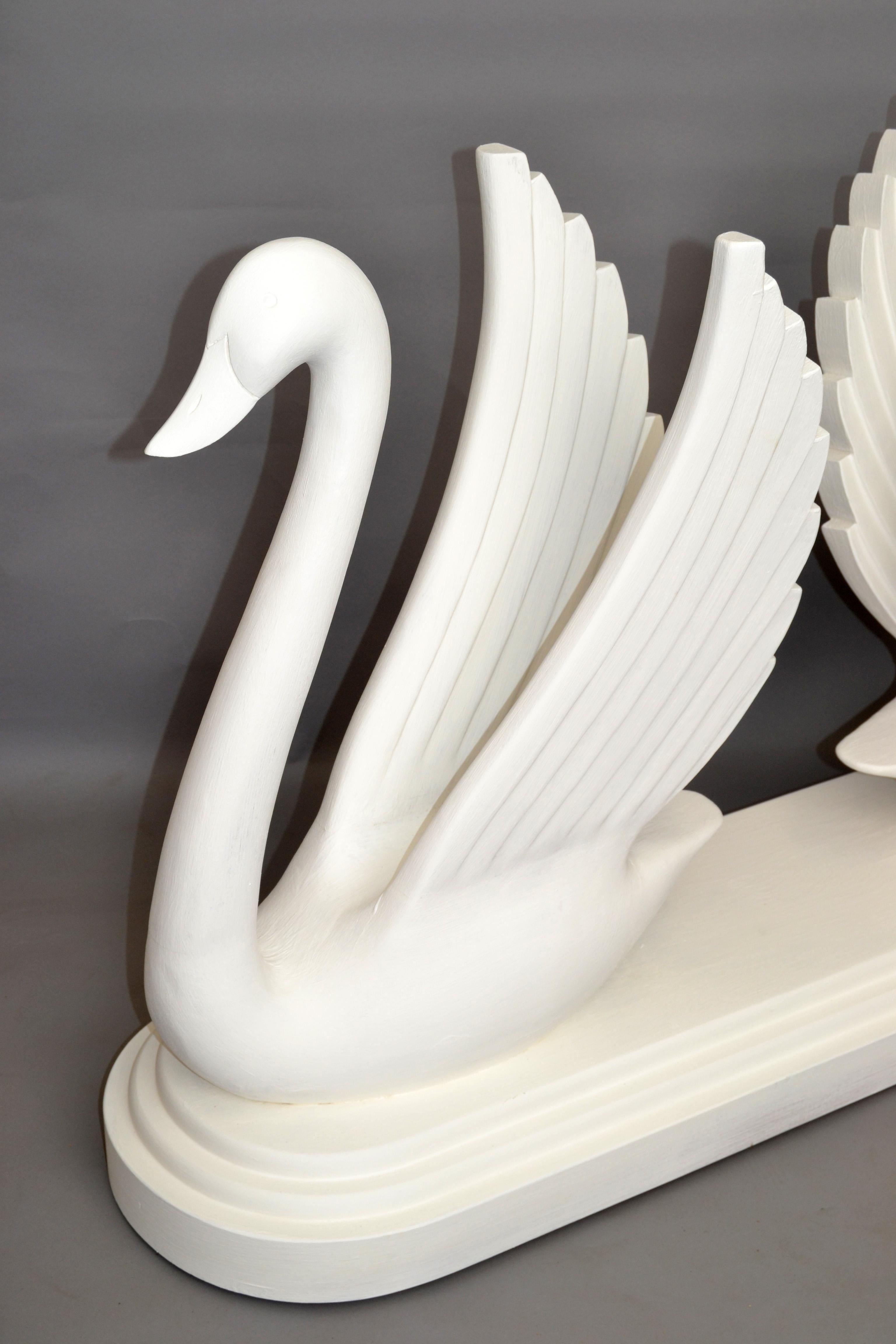 Gesso Maison Jansen Style Sculptural Mirror Image Carved Wood Swan Console Table Base For Sale