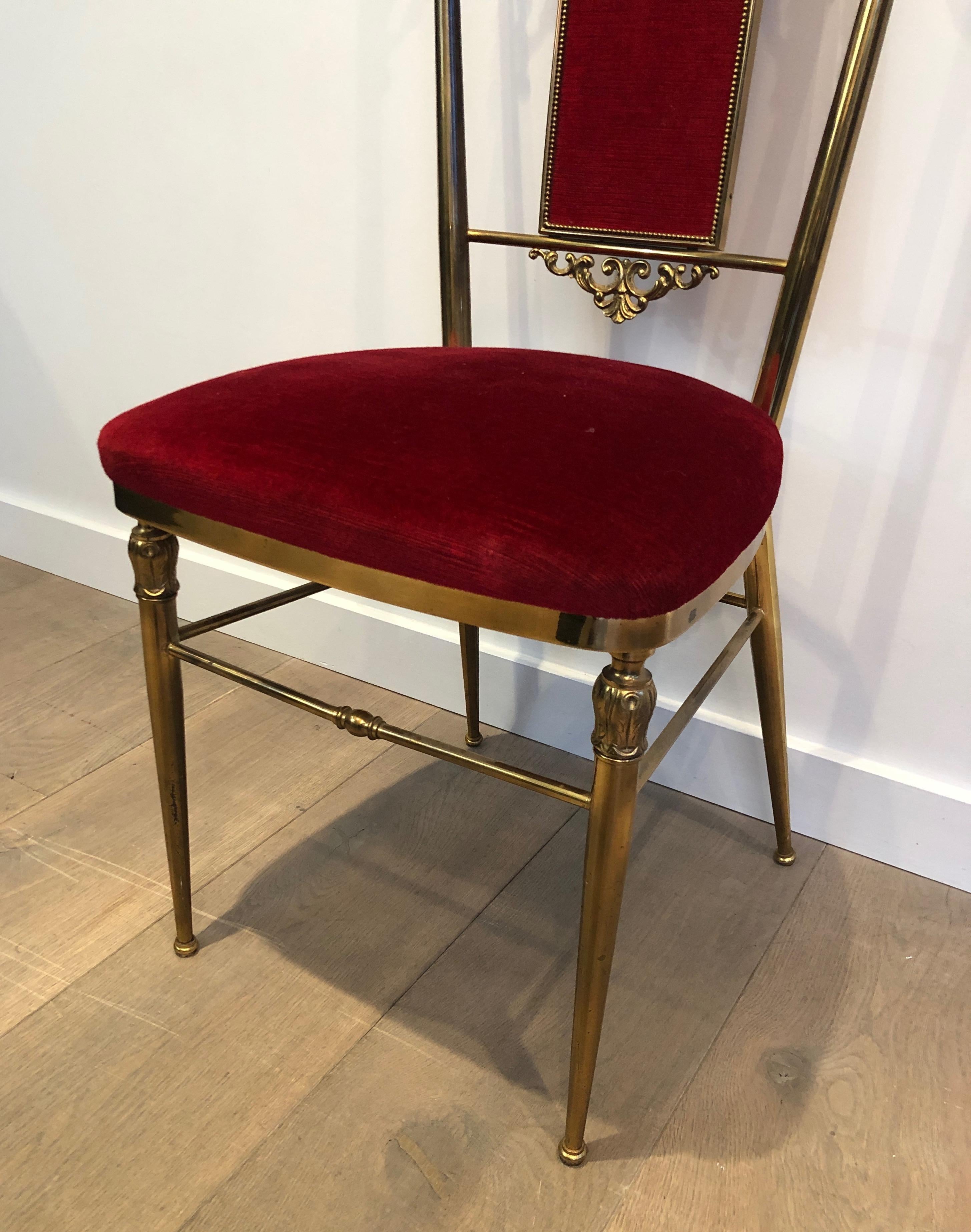 Set of Four Neoclassical Style Brass & Red Velvet Chairs in Maison Jansen Style For Sale 5
