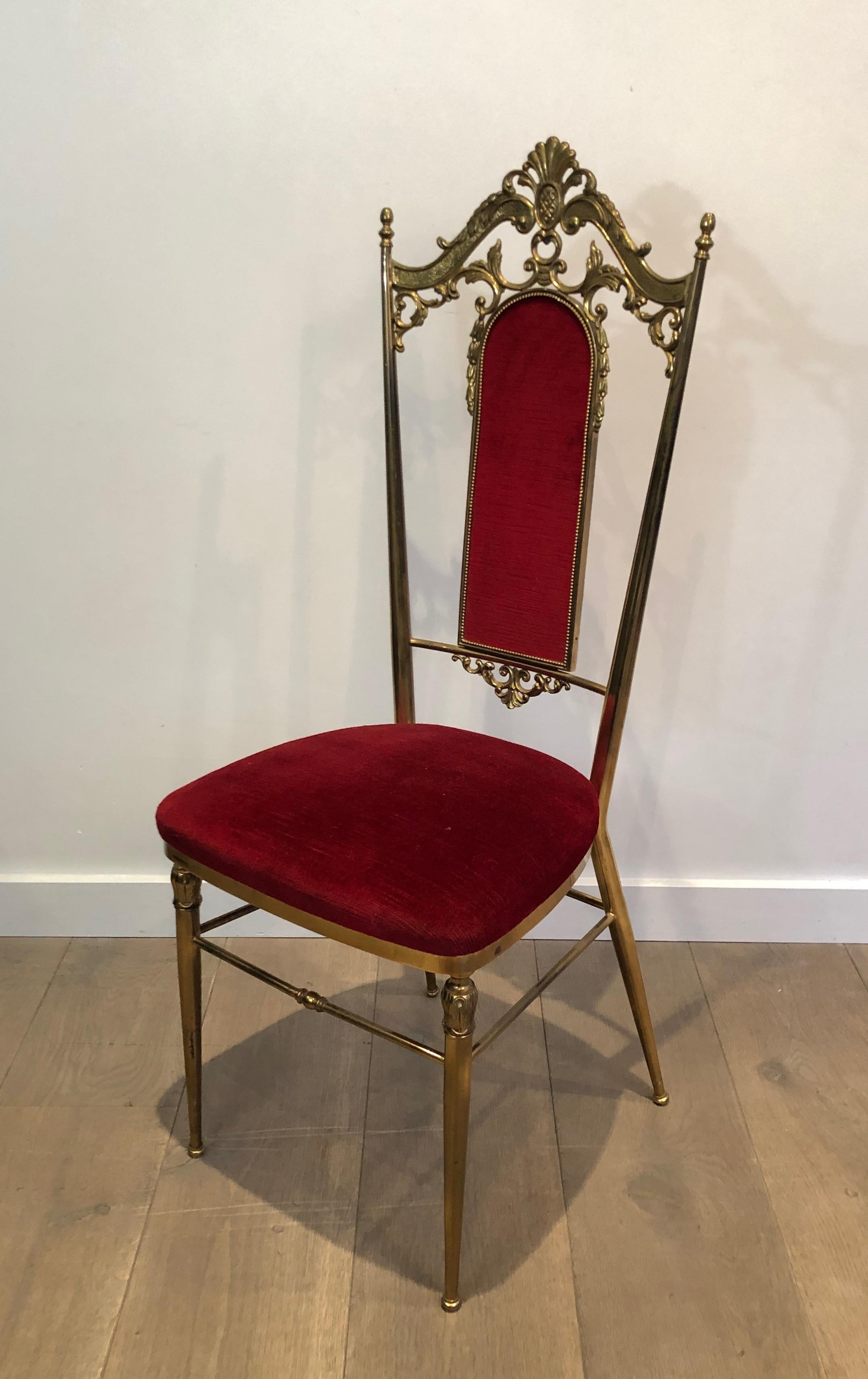 Set of Four Neoclassical Style Brass & Red Velvet Chairs in Maison Jansen Style For Sale 7
