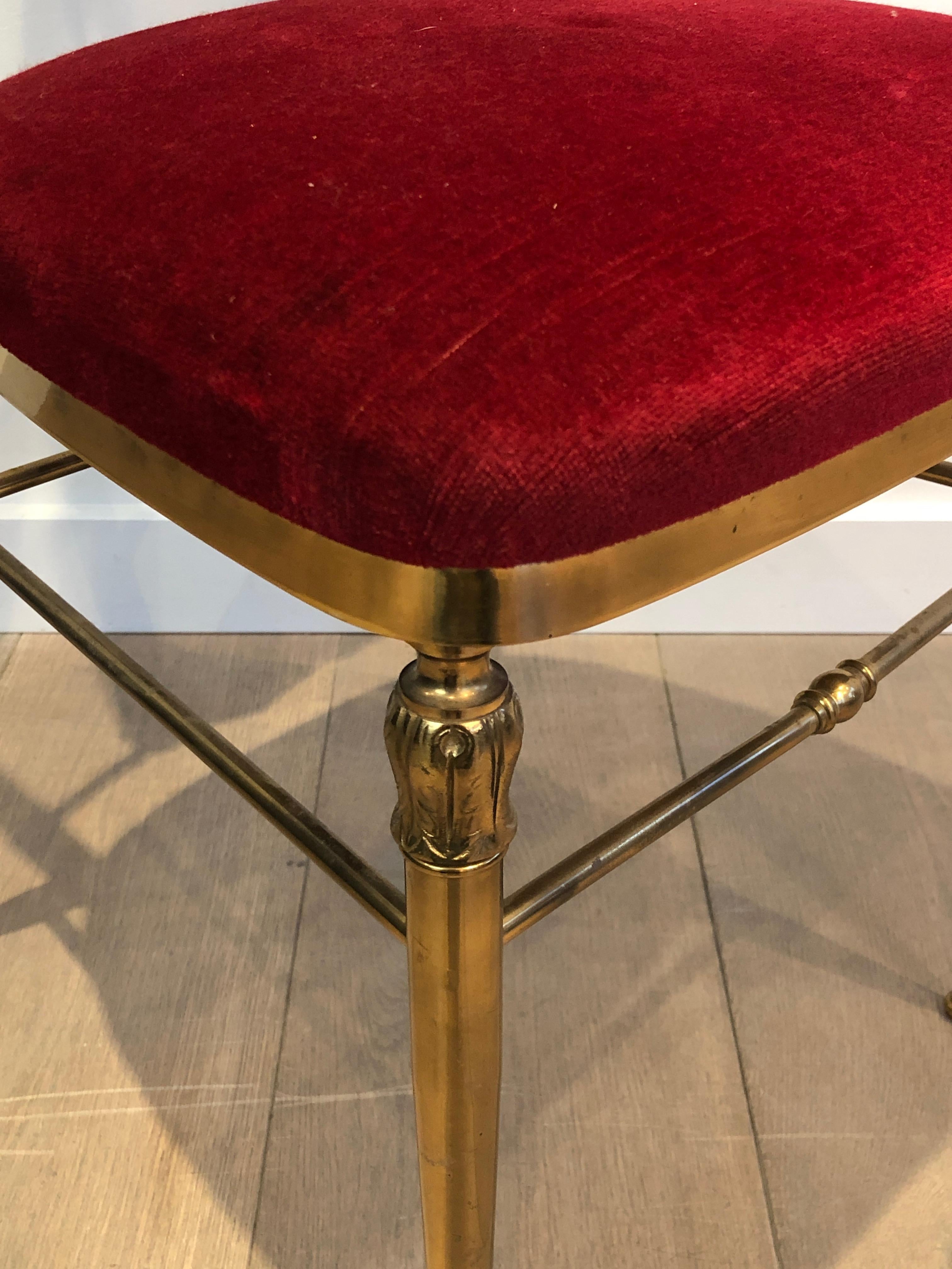 Set of Four Neoclassical Style Brass & Red Velvet Chairs in Maison Jansen Style For Sale 10