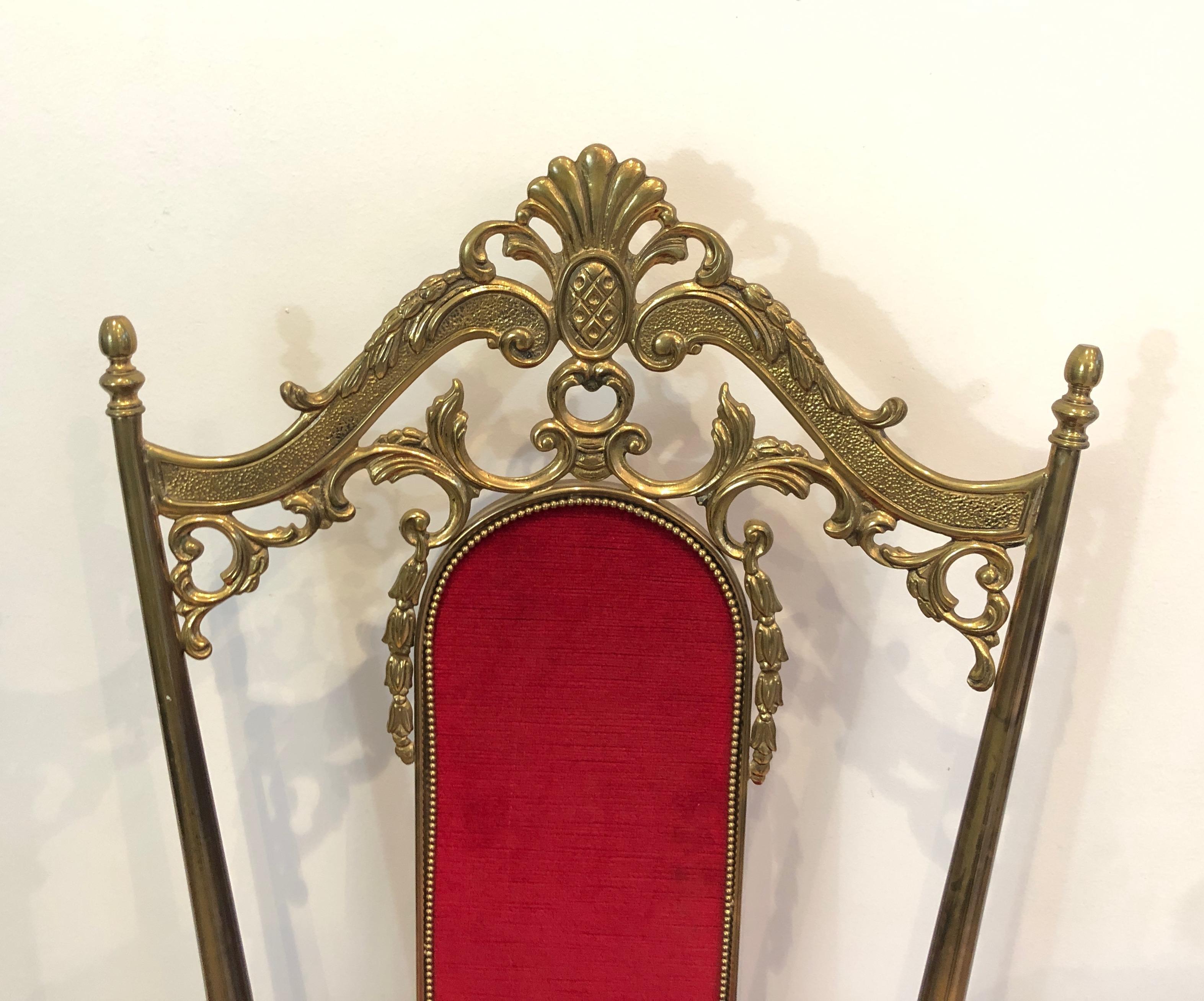Set of Four Neoclassical Style Brass & Red Velvet Chairs in Maison Jansen Style For Sale 4