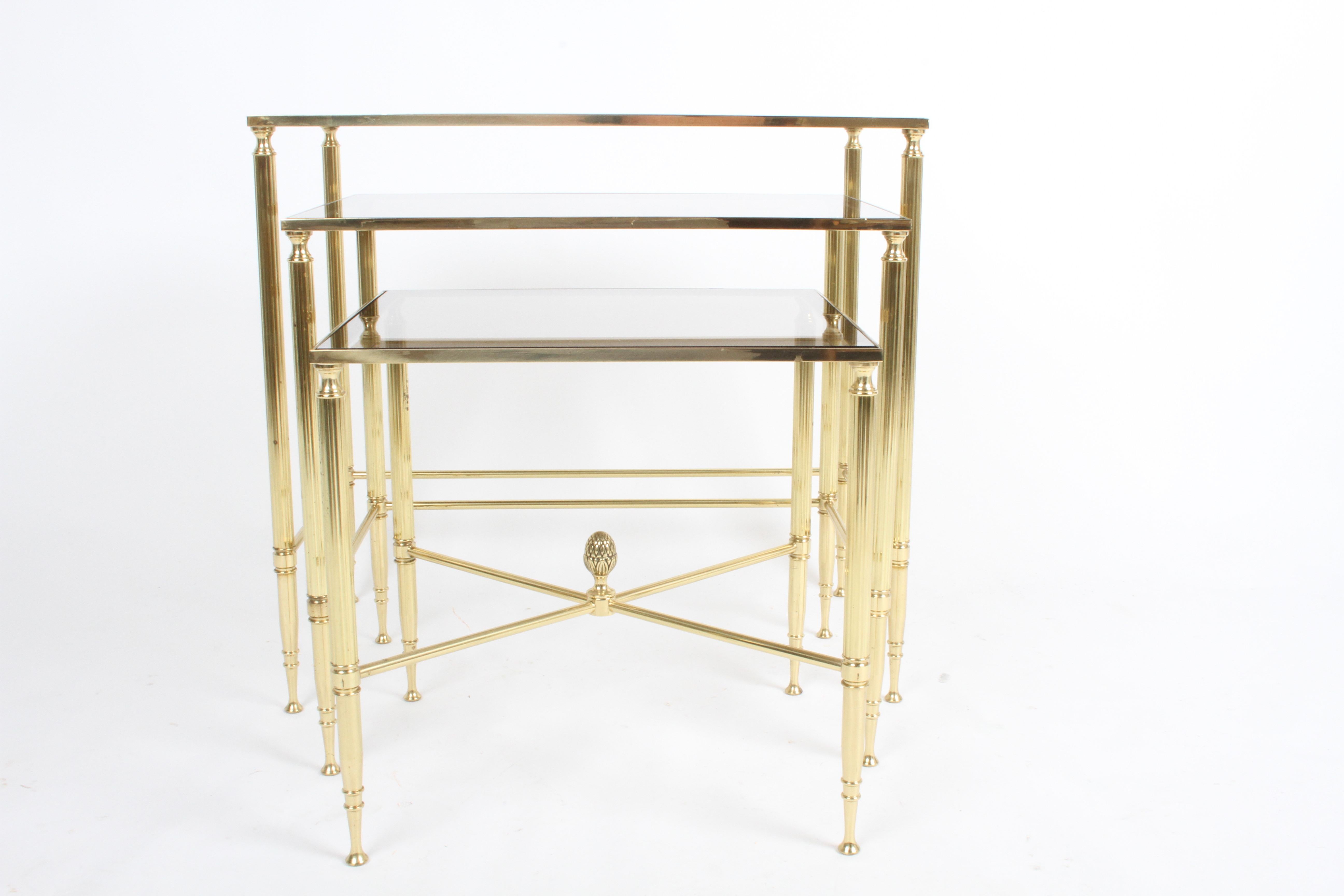 Maison Jansen Style, Set of Three Neo-Classical Bronze & Glass Nesting Tables 4