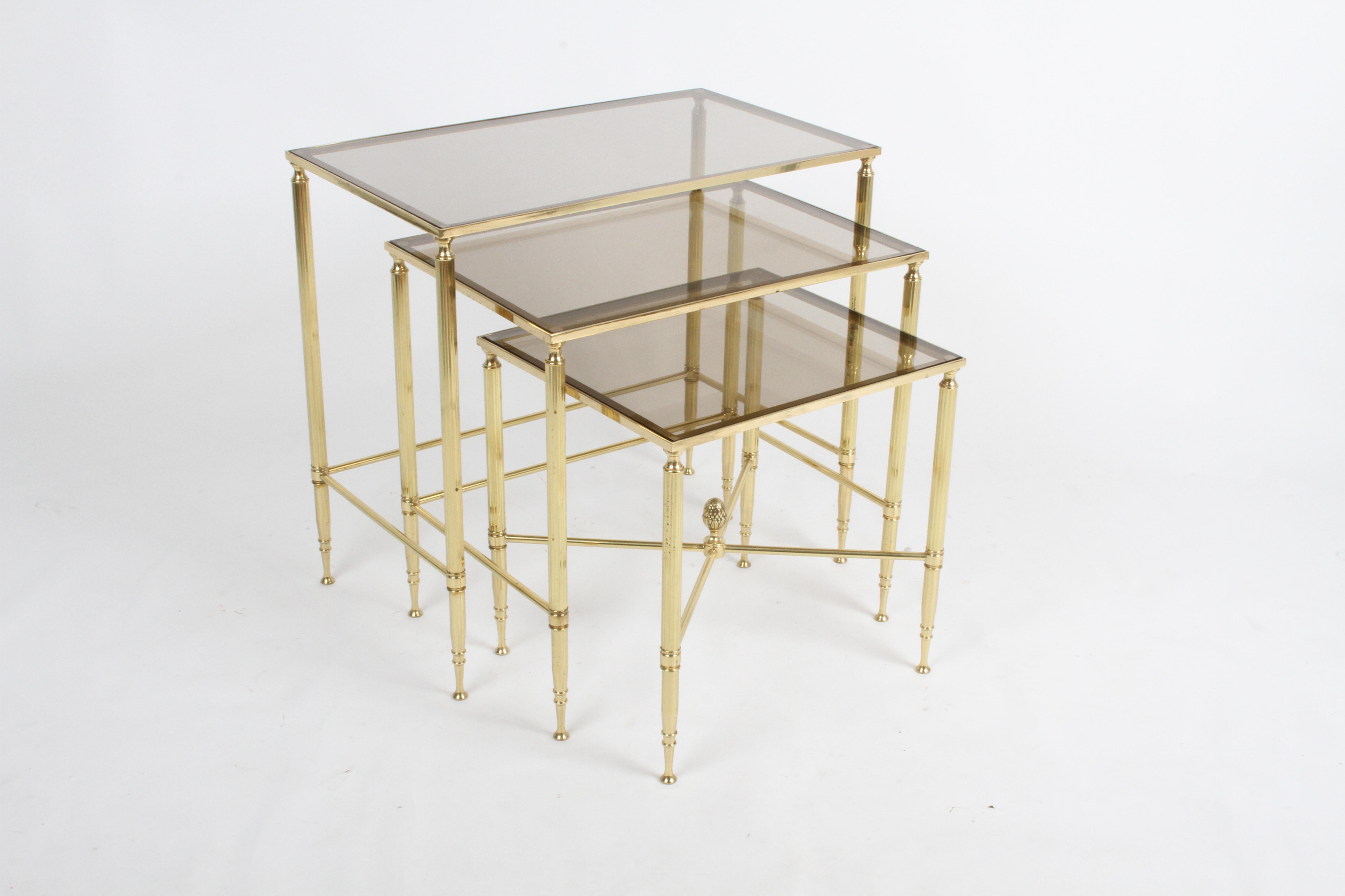 Maison Jansen Style, Set of Three Neo-Classical Bronze & Glass Nesting Tables 8