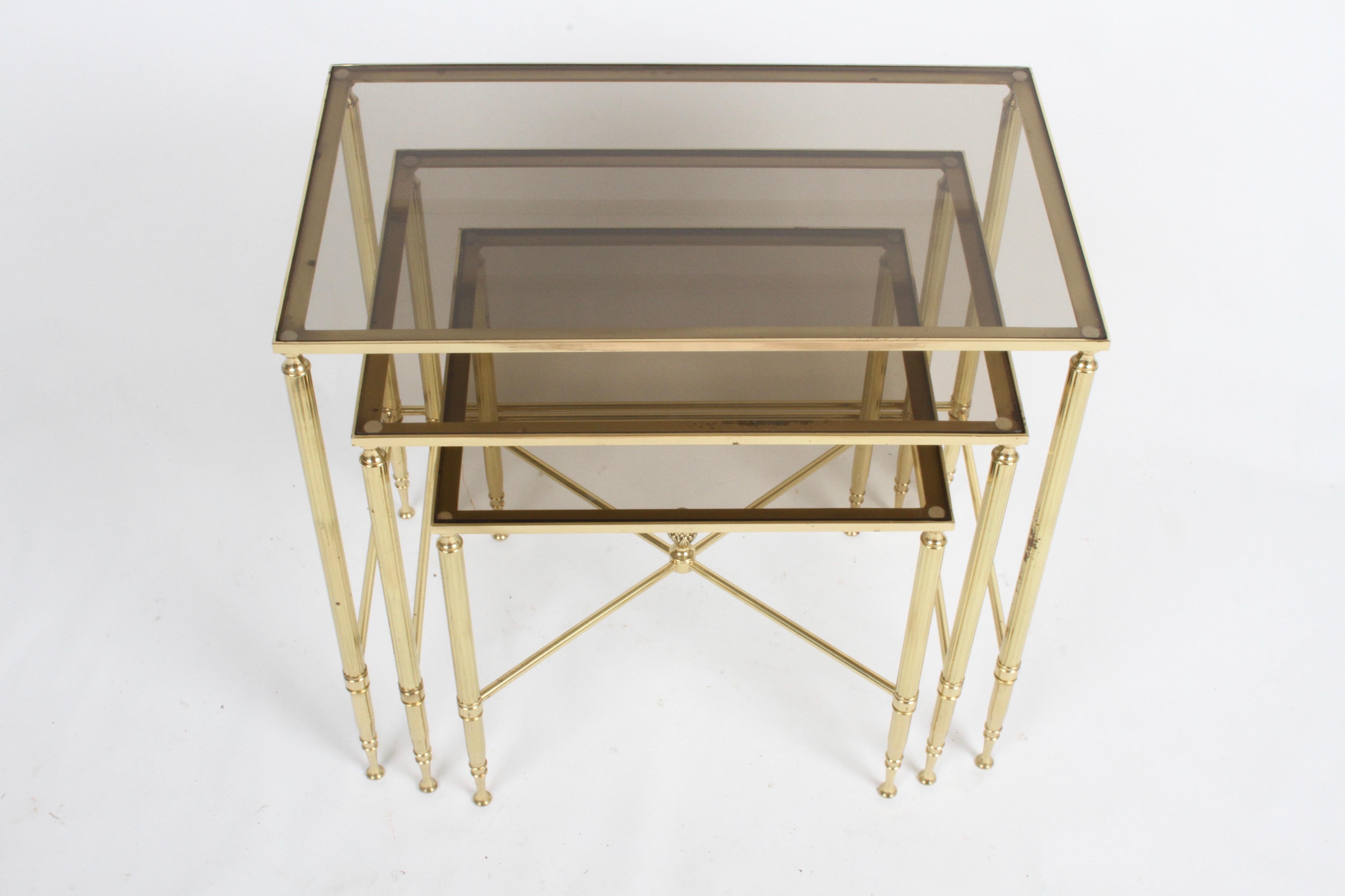 Maison Jansen Style, Set of Three Neo-Classical Bronze & Glass Nesting Tables 9