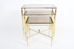 Maison Jansen Style, Set of Three Neo-Classical Bronze & Glass Nesting Tables