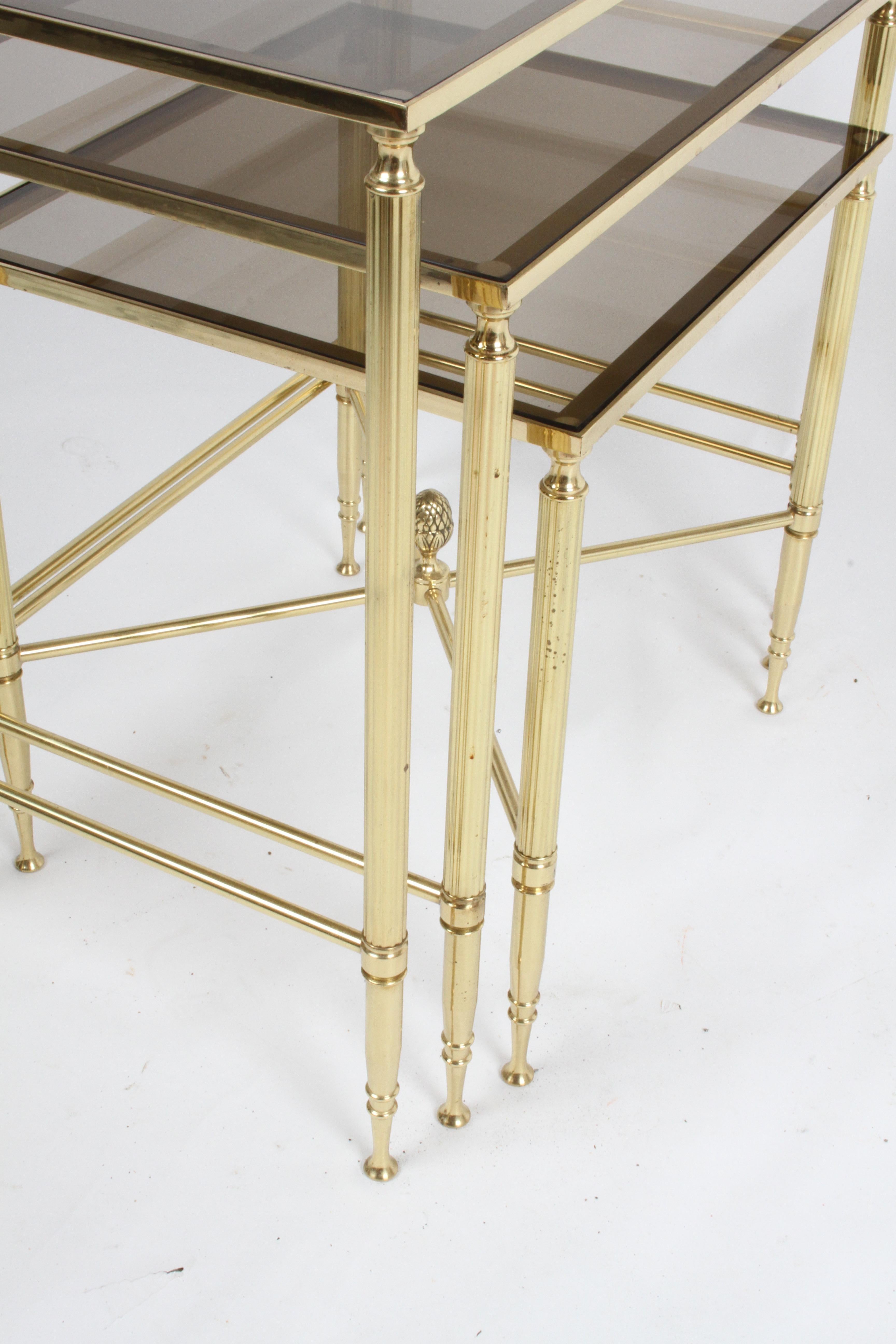 Maison Jansen Style, Set of Three Neo-Classical Bronze & Glass Nesting Tables In Good Condition In St. Louis, MO