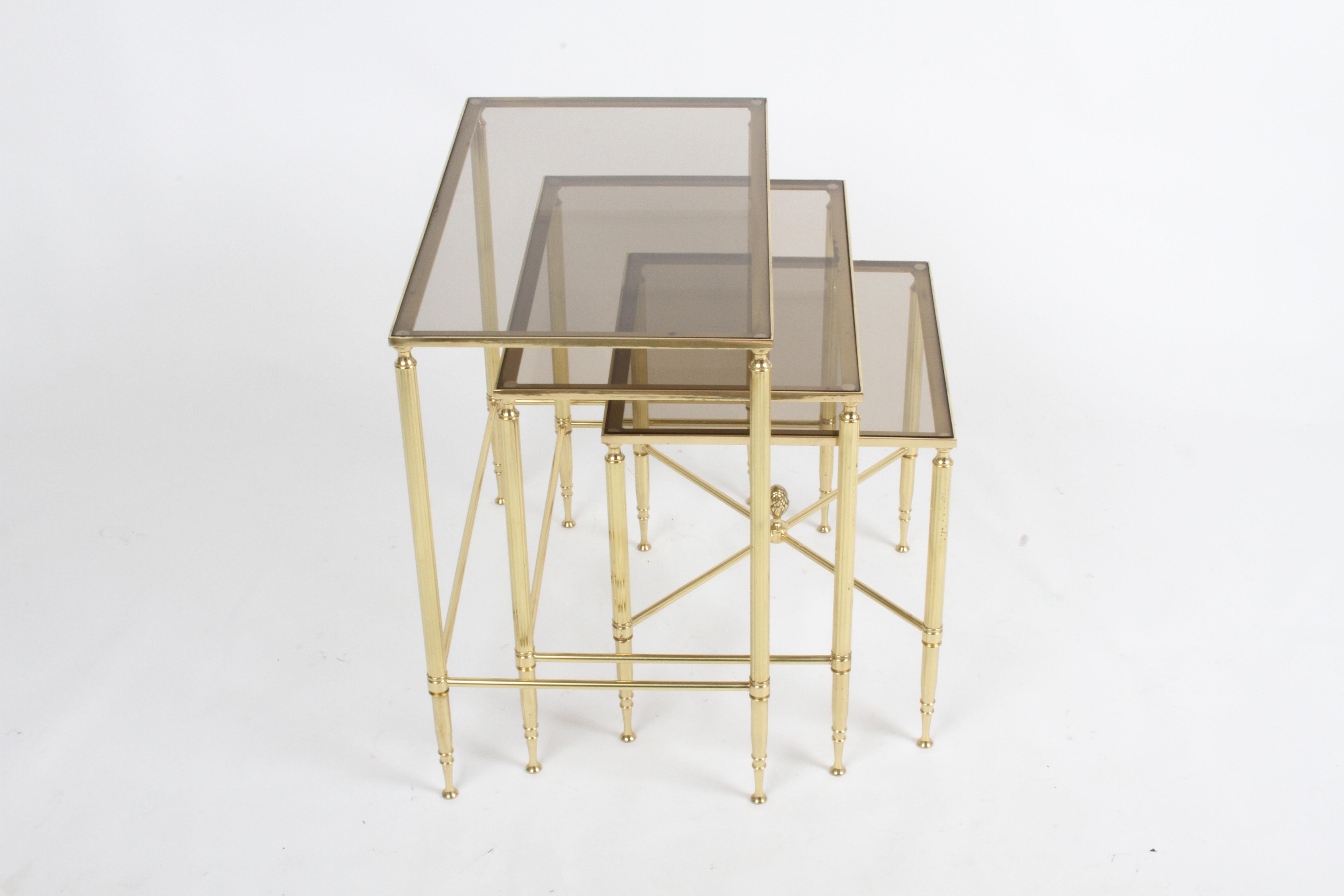 Mid-20th Century Maison Jansen Style, Set of Three Neo-Classical Bronze & Glass Nesting Tables