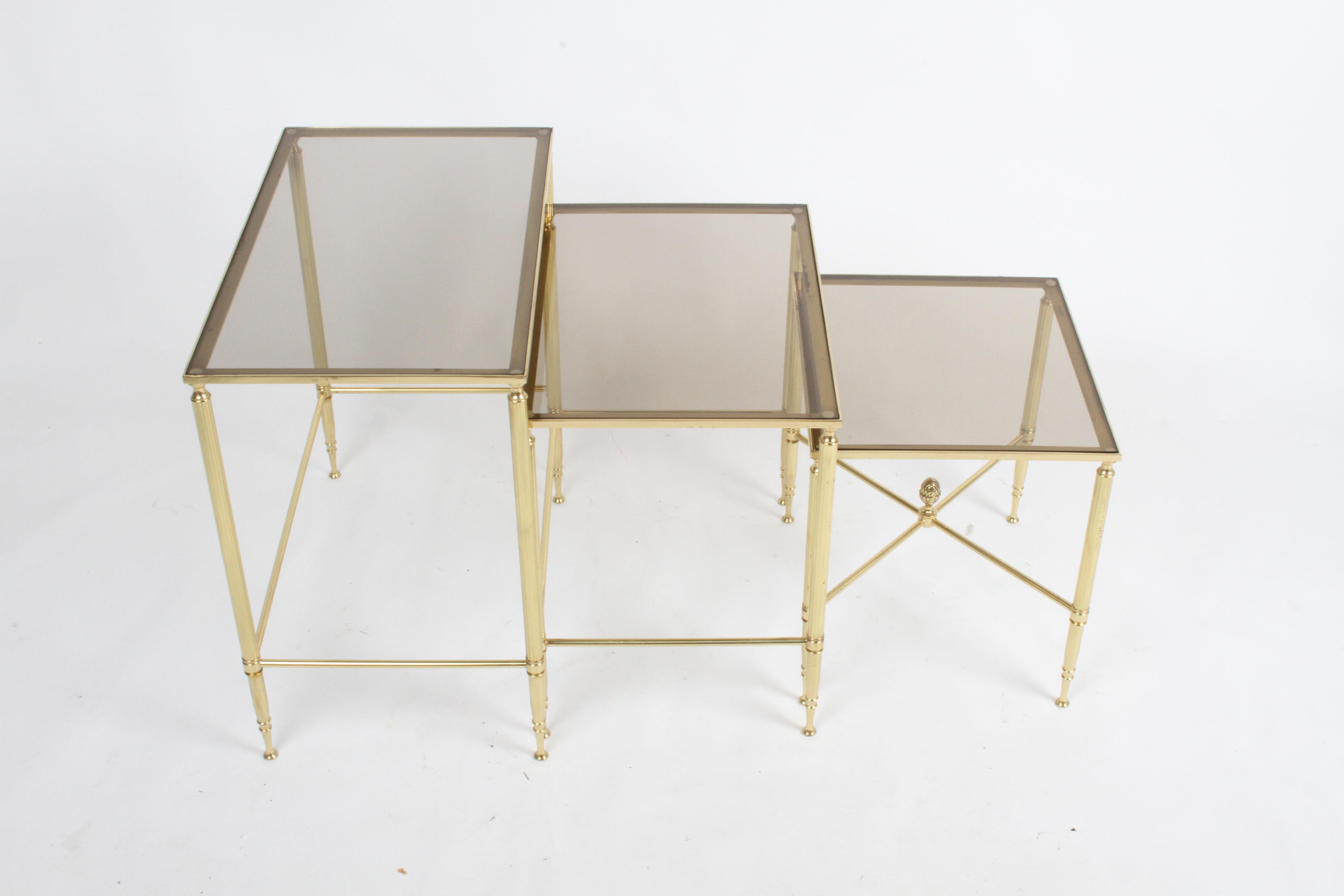 Maison Jansen Style, Set of Three Neo-Classical Bronze & Glass Nesting Tables 1
