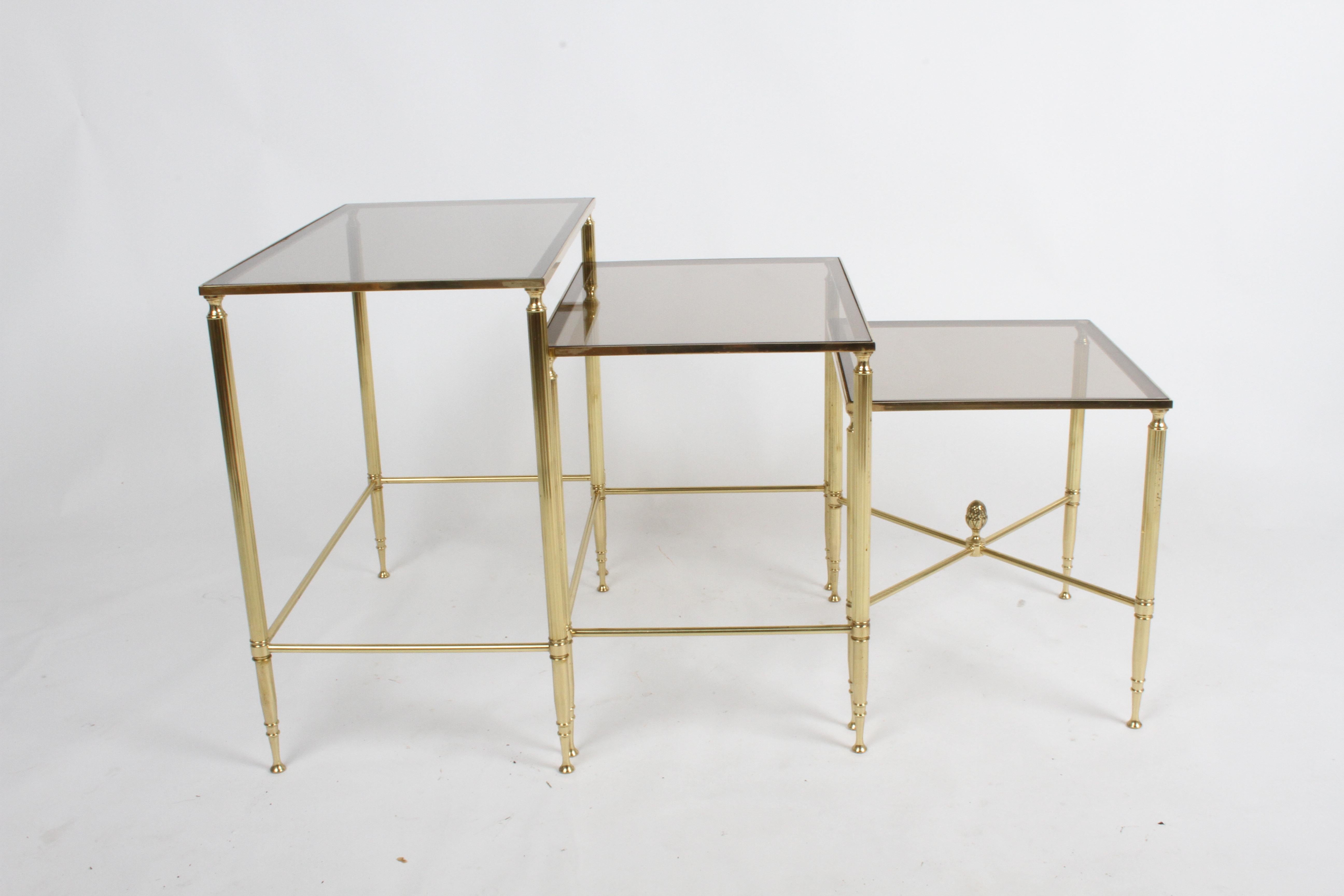 Maison Jansen Style, Set of Three Neo-Classical Bronze & Glass Nesting Tables 2