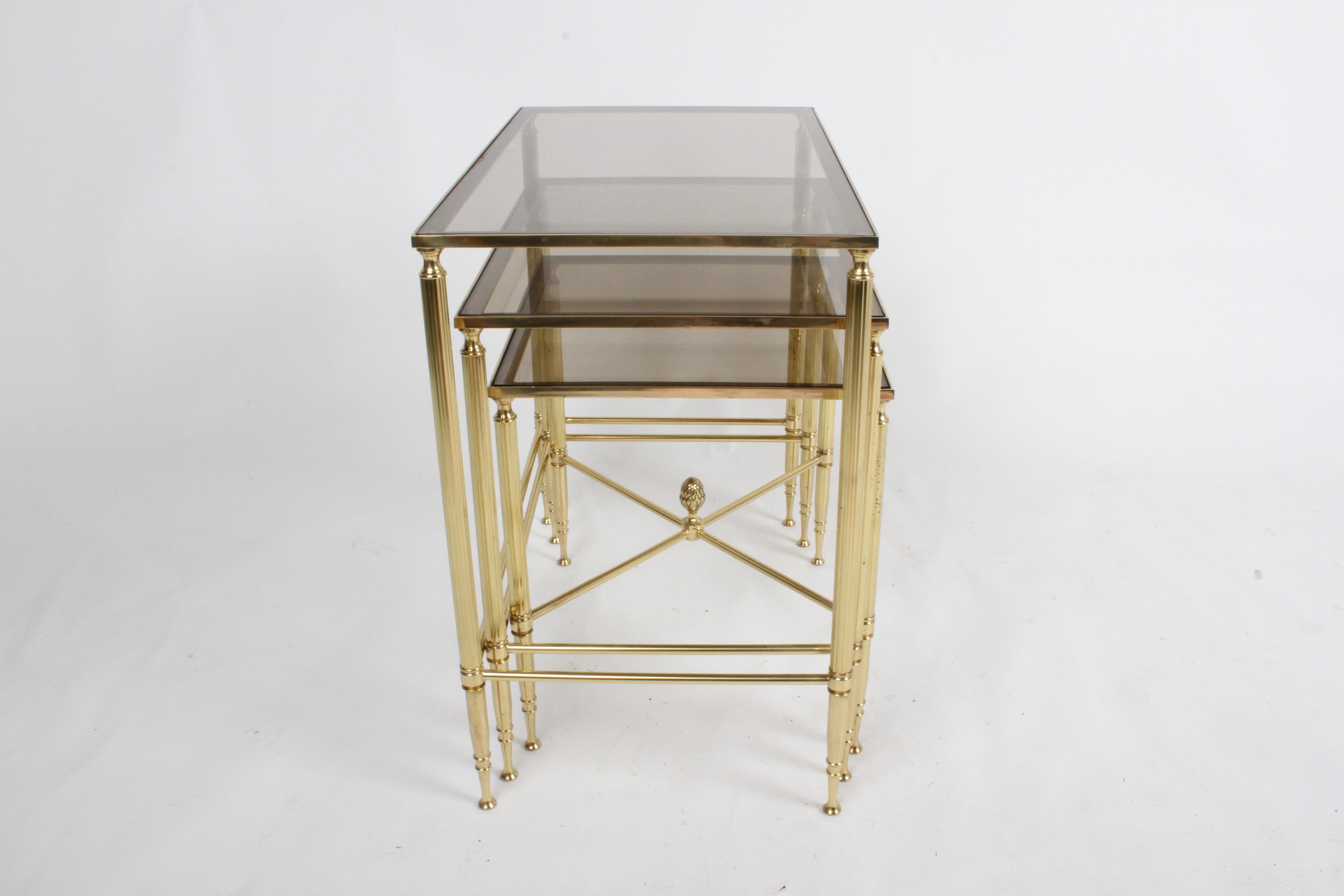 Maison Jansen Style, Set of Three Neo-Classical Bronze & Glass Nesting Tables 3