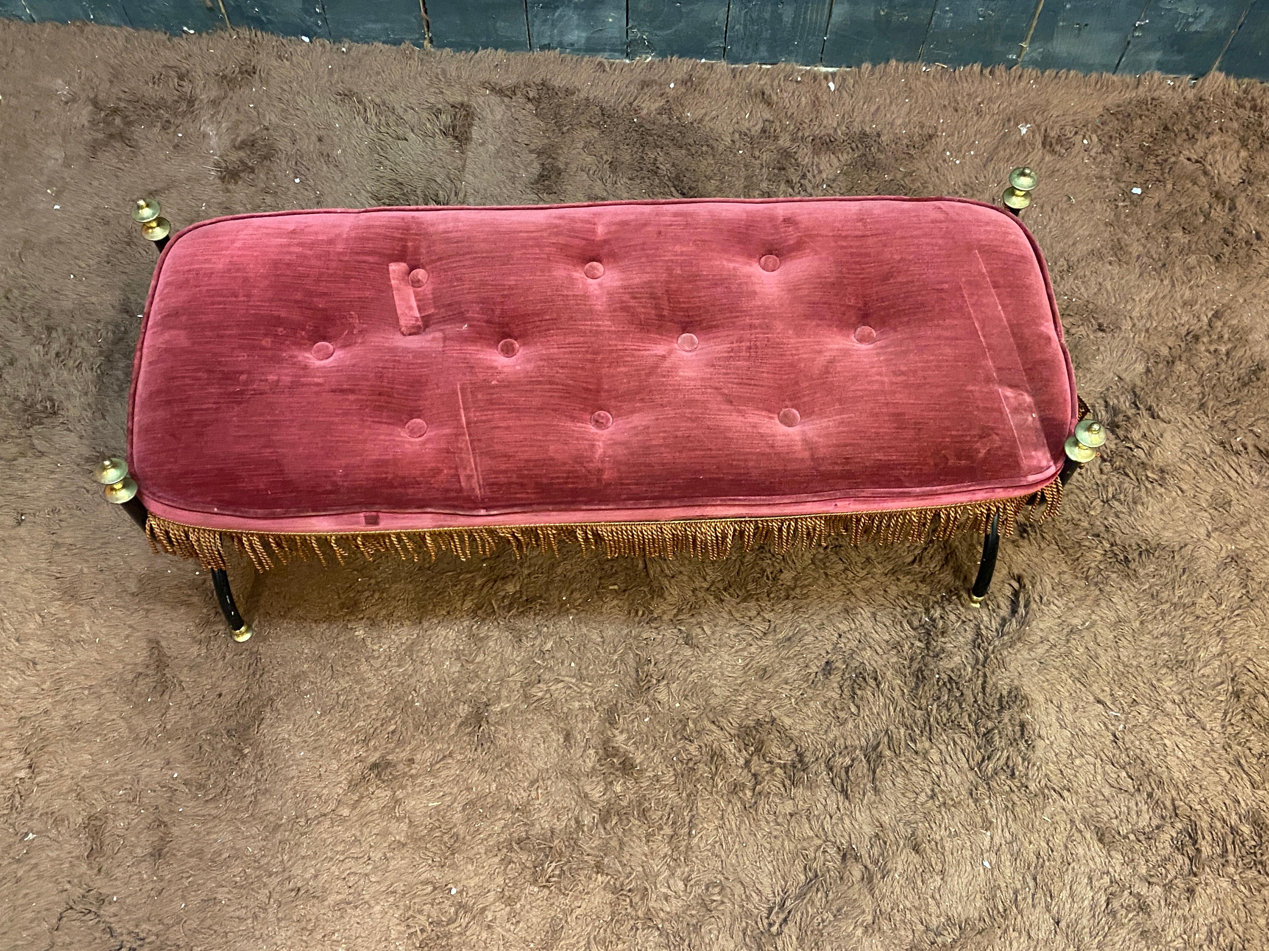 Maison Jansen style Small bench in lacquered metal, brass and velvet circa 1950 For Sale 3