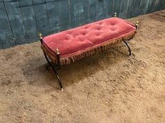 Maison Jansen style Small bench in lacquered metal, brass and velvet circa 1950