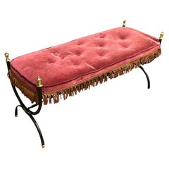 Maison Jansen style Small bench in lacquered metal, brass and velvet circa 1950