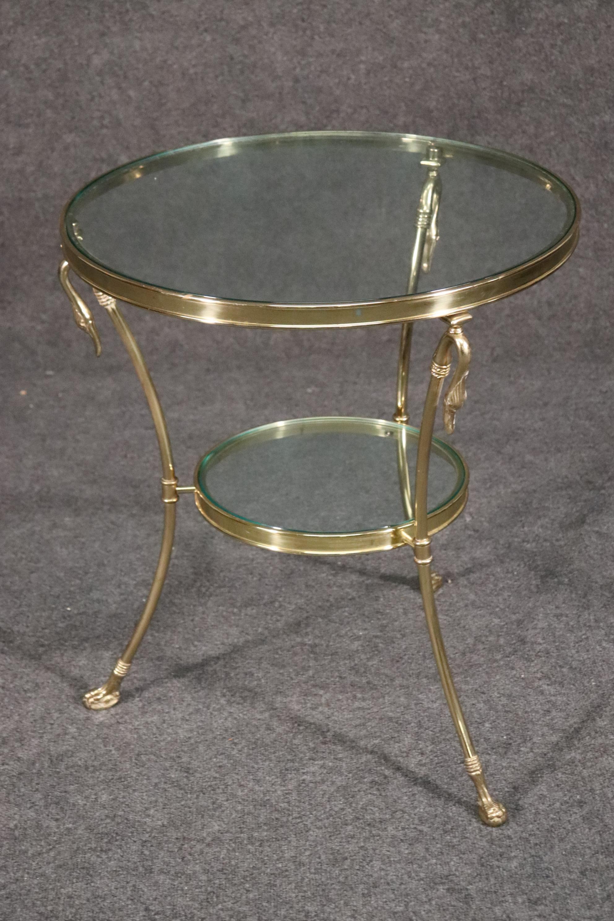 Directoire Maison Jansen Style Solid Brass Swan Figural Gueridion End Side Table Circa 1980