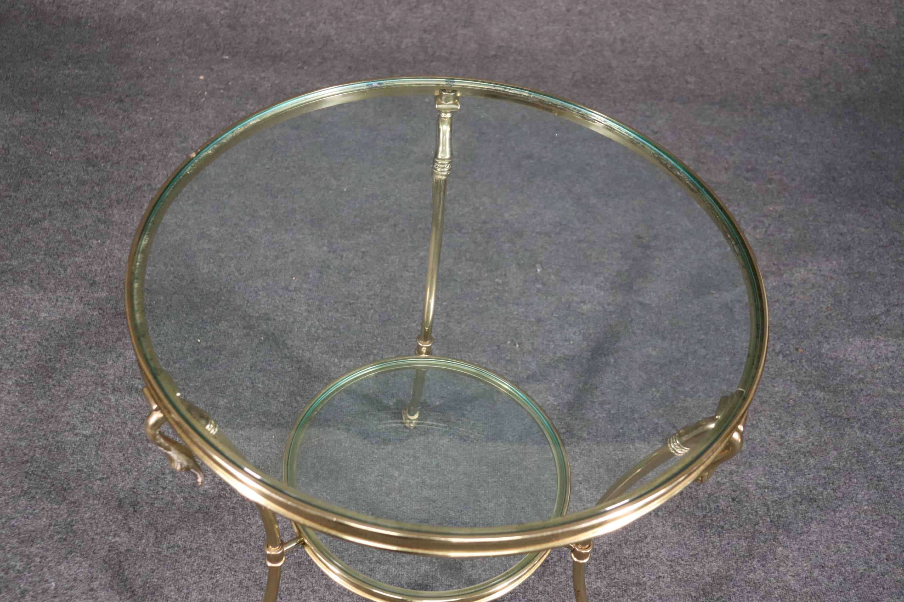 Italian Maison Jansen Style Solid Brass Swan Figural Gueridion End Side Table Circa 1980