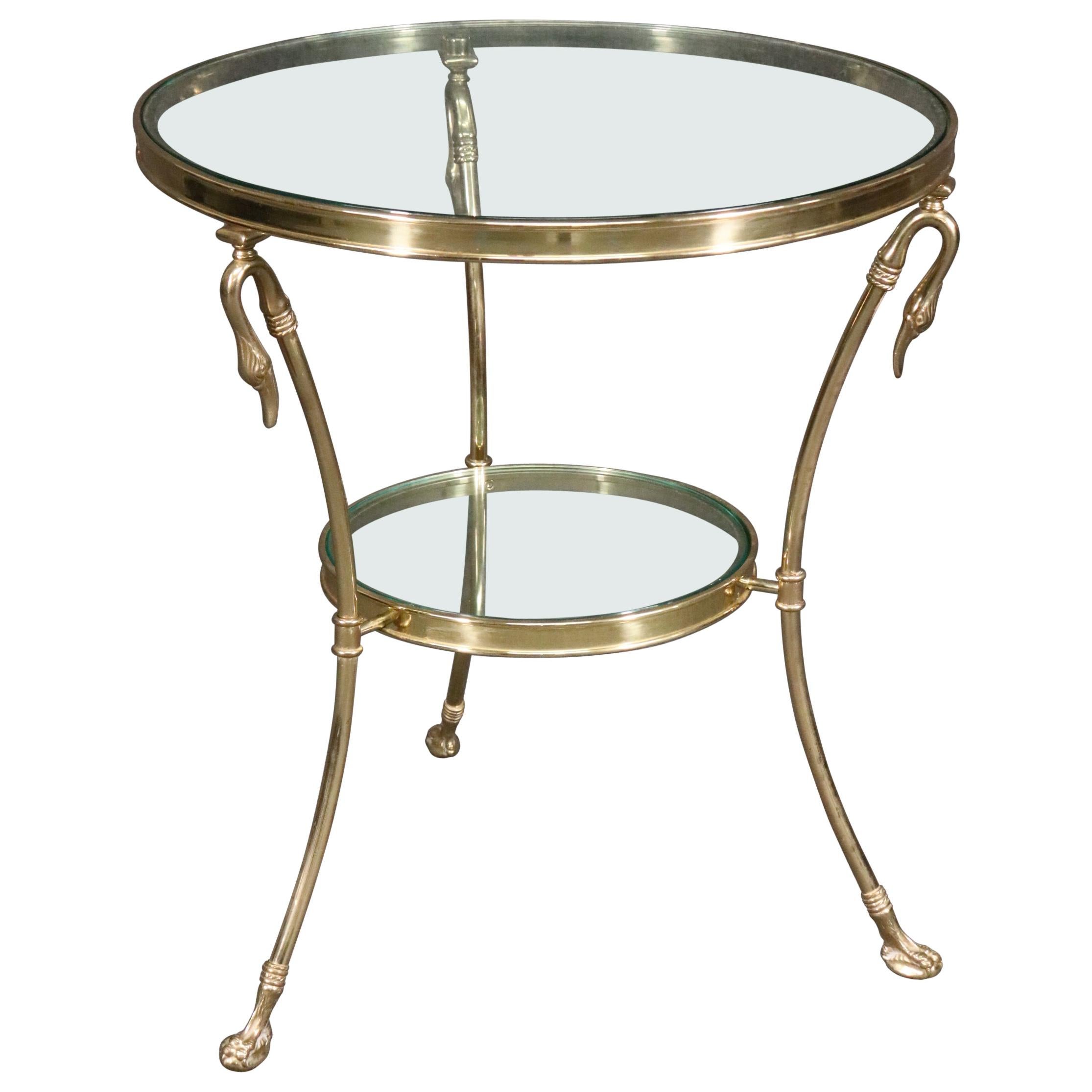 Maison Jansen Style Solid Brass Swan Figural Gueridion End Side Table Circa 1980