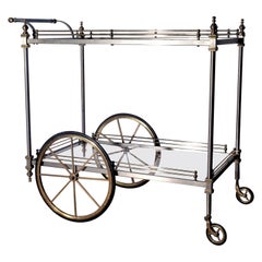 Maison Jansen Style Steel and Brass Bar Cart, Circa 1960