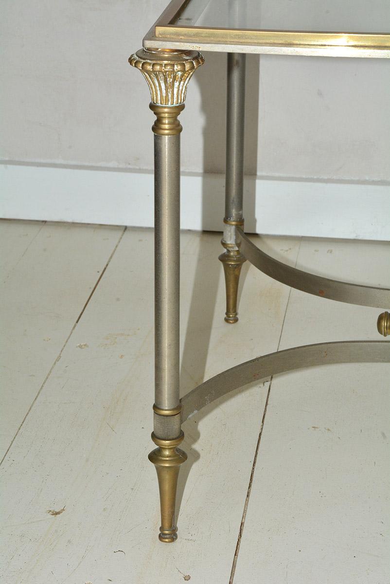 Neoclassical Revival Maison Jansen Style Steel and Brass Coffee Table For Sale