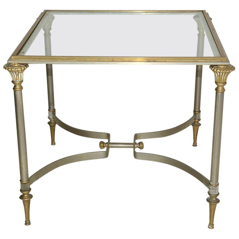 Maison Jansen Style Steel and Brass Coffee Table For Sale